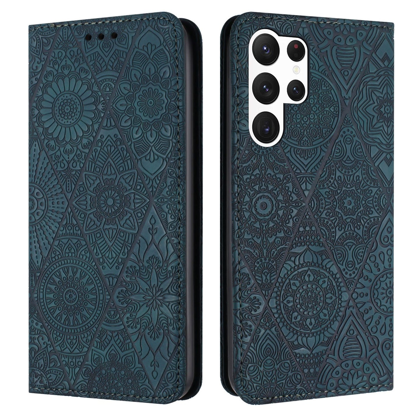 For Samsung Galaxy S23 Ultra 5G Embossed Leather Case with Card Holder & Stand