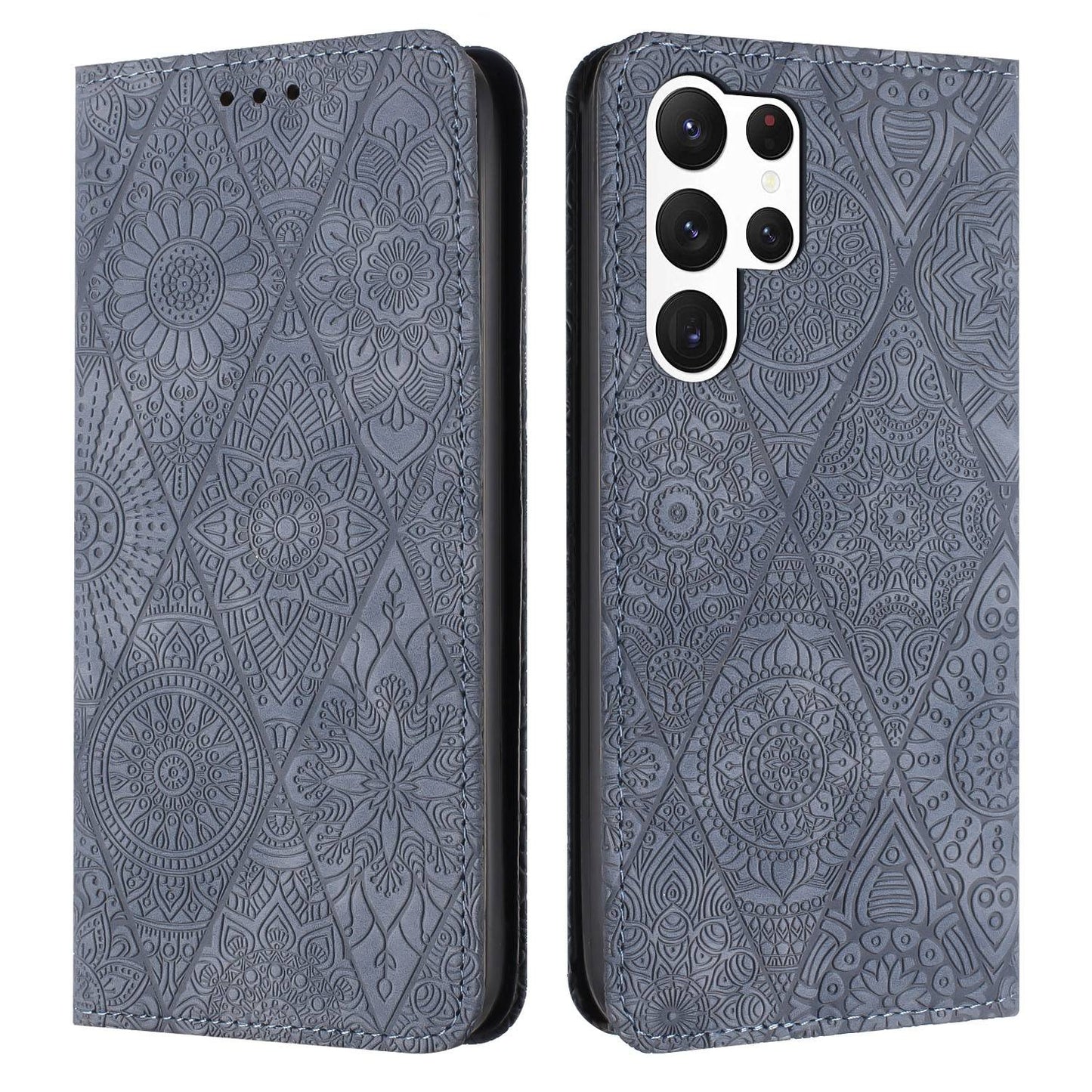 For Samsung Galaxy S23 Ultra 5G Embossed Leather Case with Card Holder & Stand