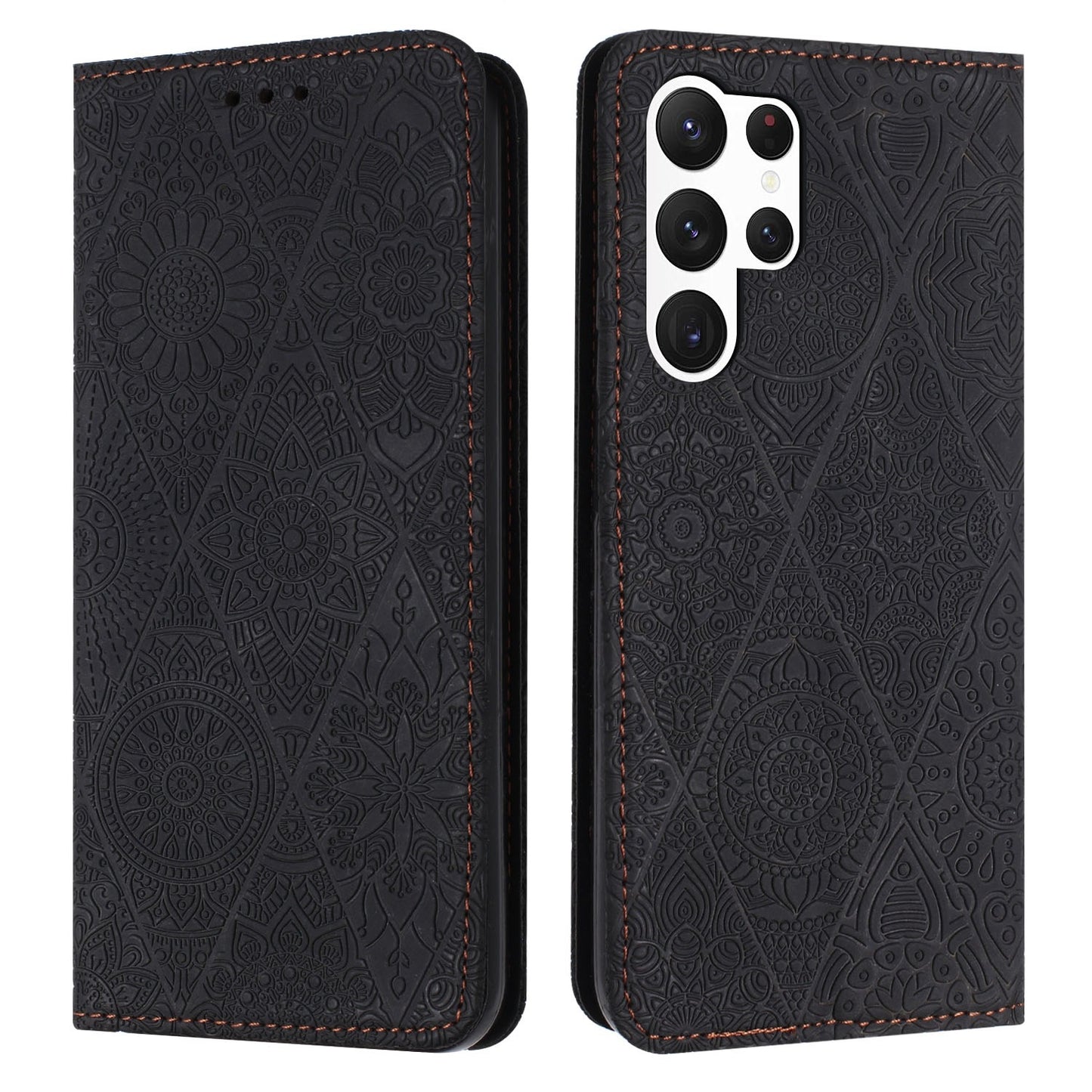 For Samsung Galaxy S23 Ultra 5G Embossed Leather Case with Card Holder & Stand