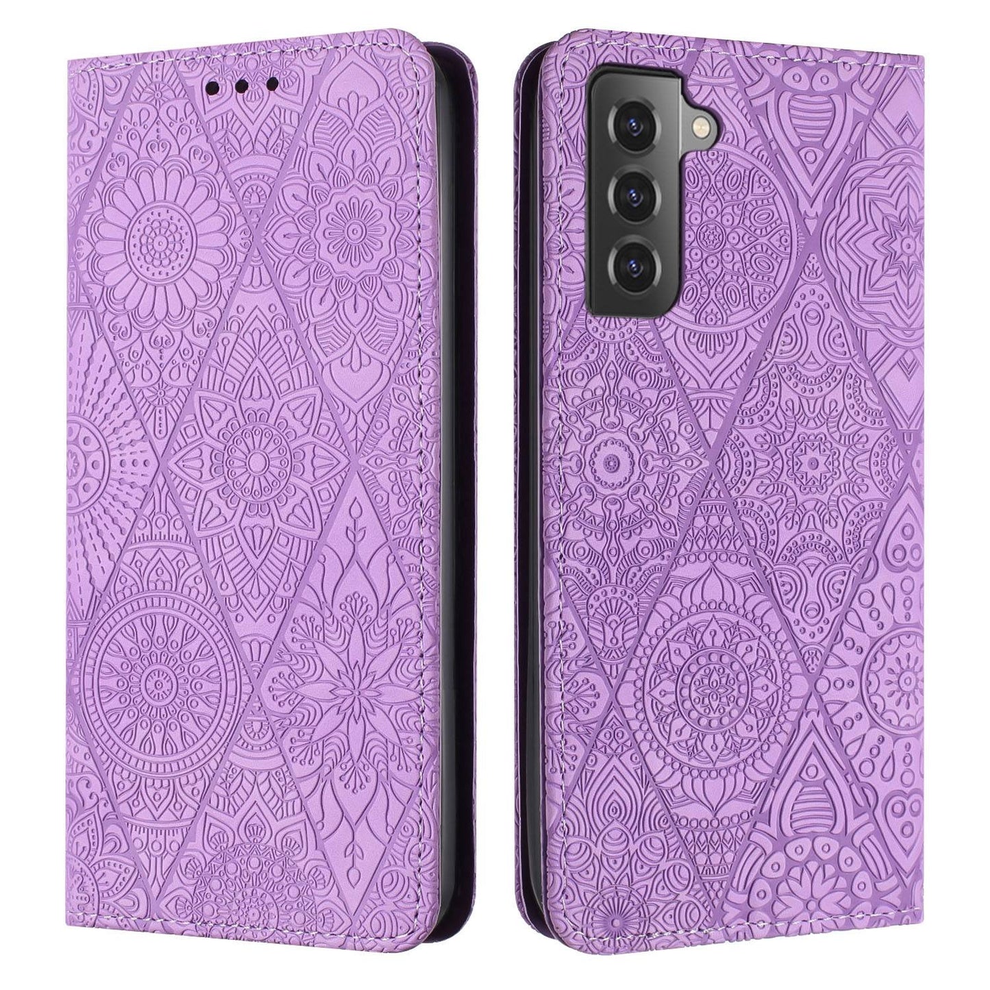 For Samsung Galaxy S22 5G Embossed Leather Case with Card Holder & Stand