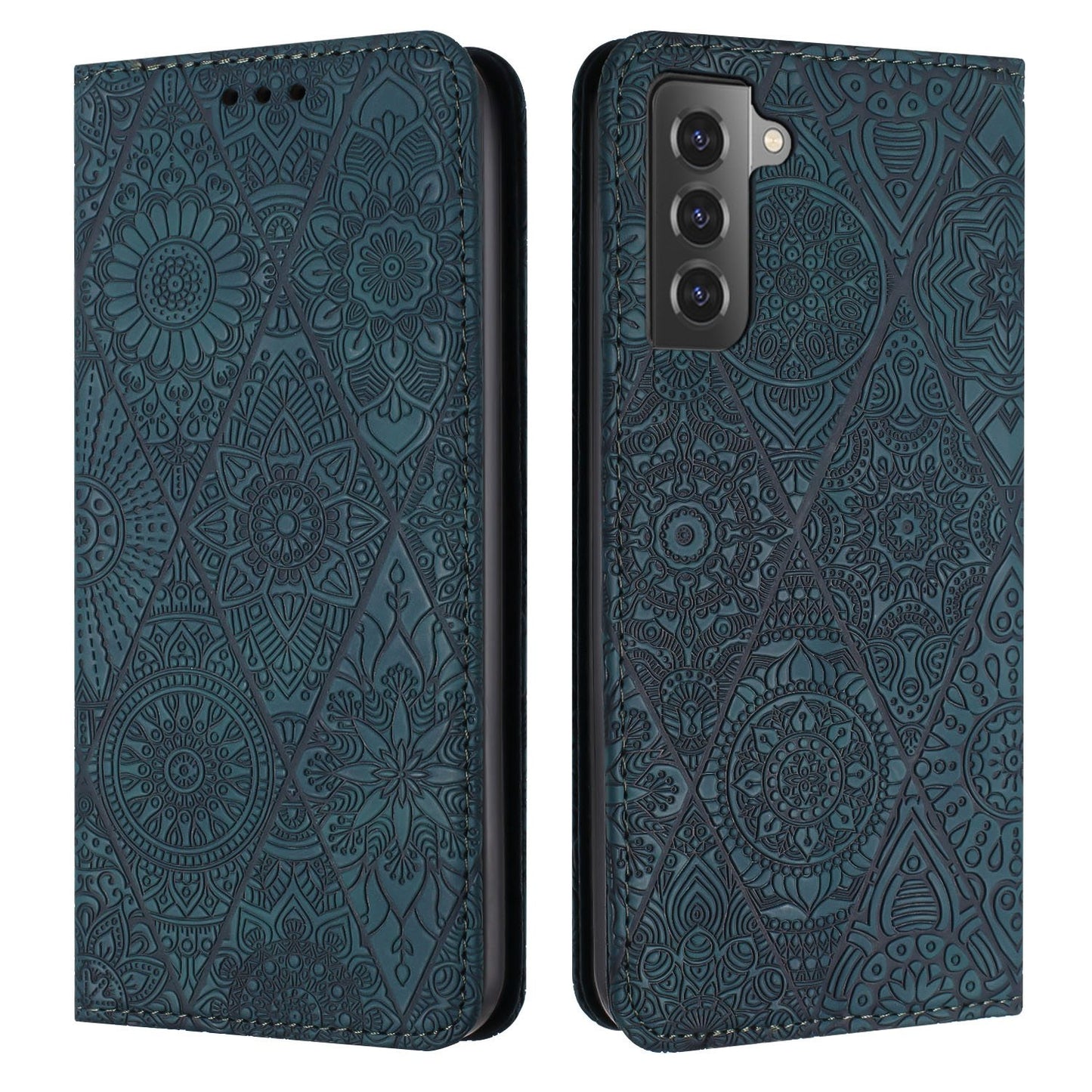 For Samsung Galaxy S22 5G Embossed Leather Case with Card Holder & Stand