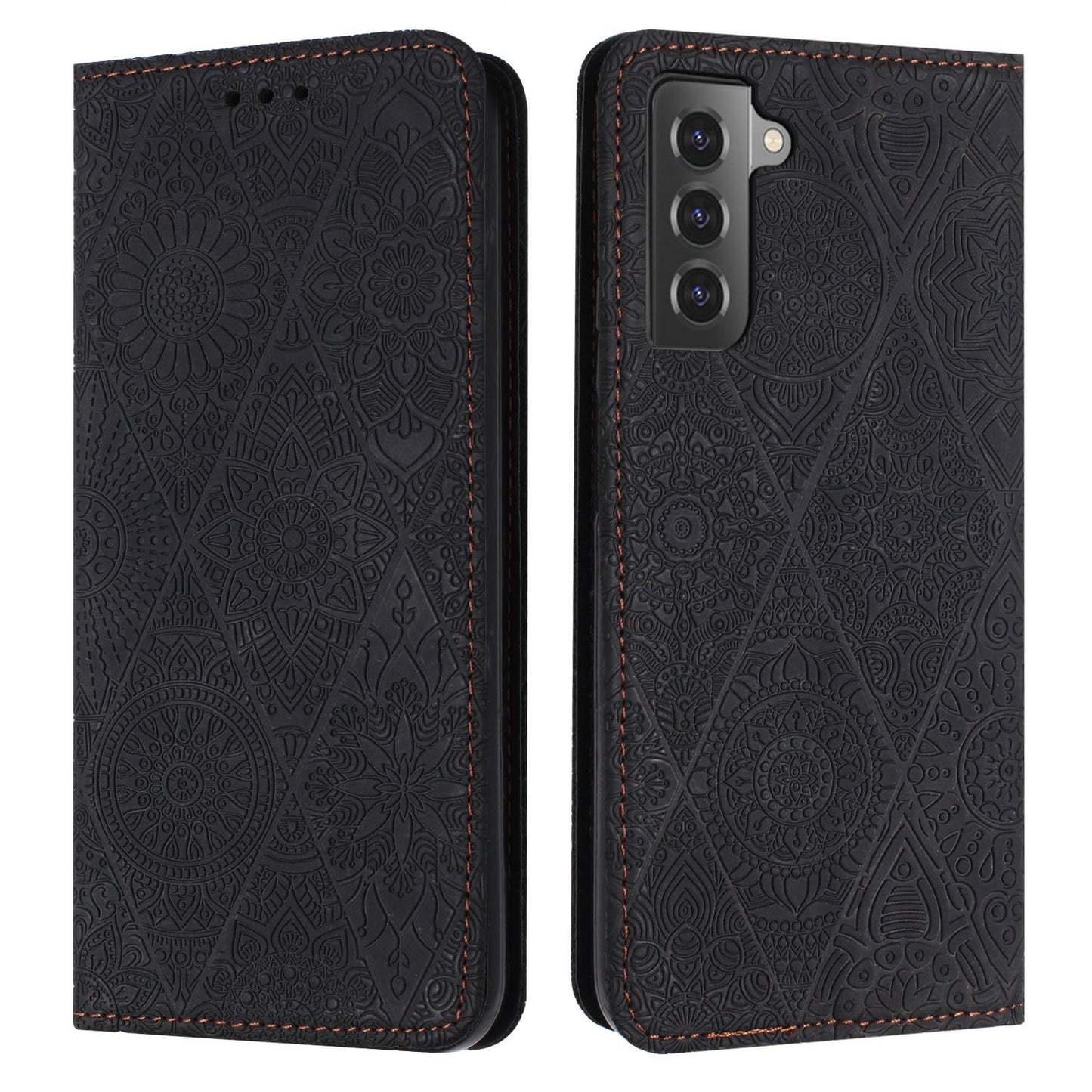For Samsung Galaxy S22 5G Embossed Leather Case with Card Holder & Stand