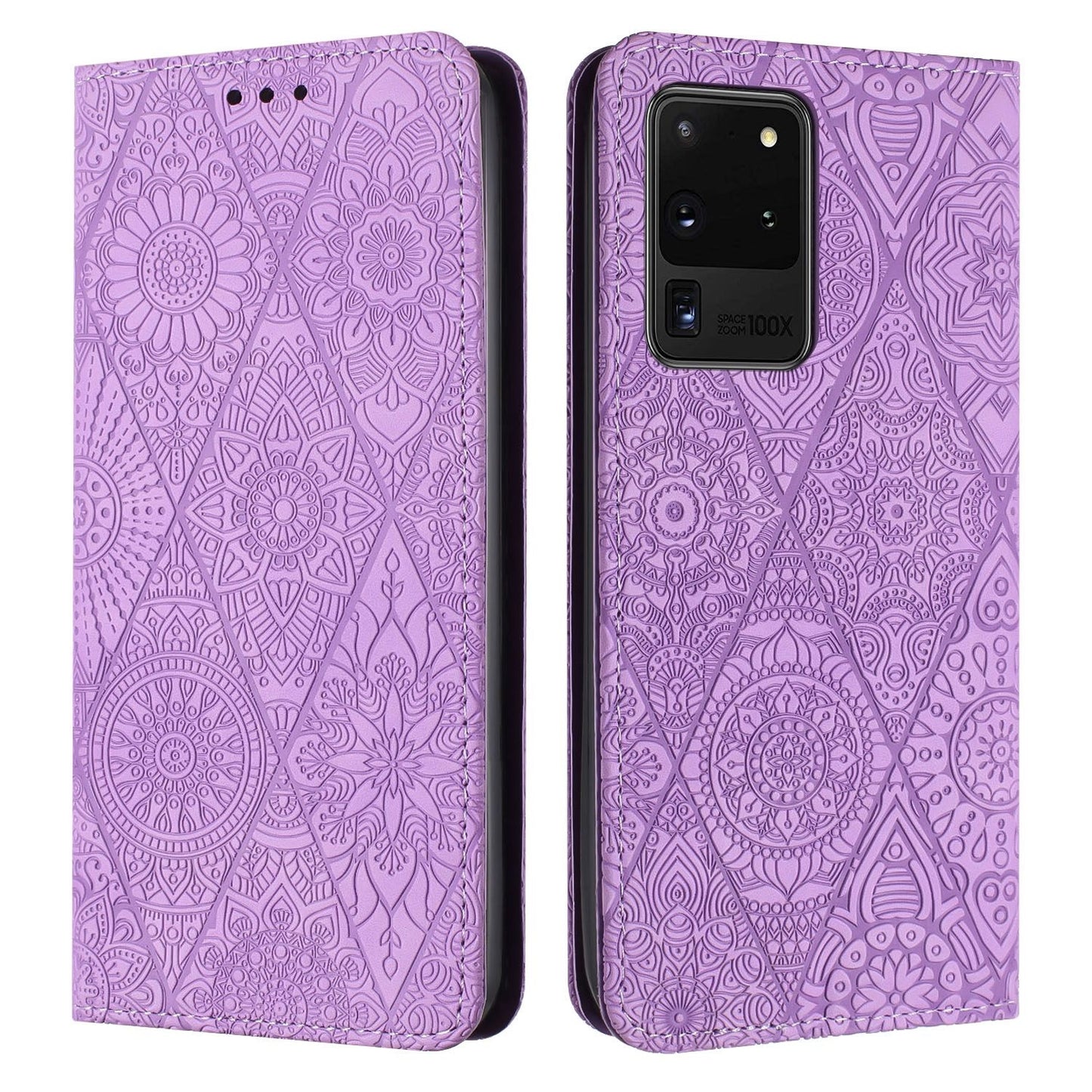 For Samsung Galaxy S20 Ultra Embossed Leather Case with Card Holder & Stand