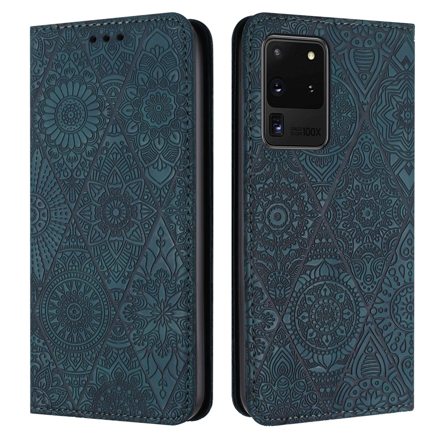 For Samsung Galaxy S20 Ultra Embossed Leather Case with Card Holder & Stand