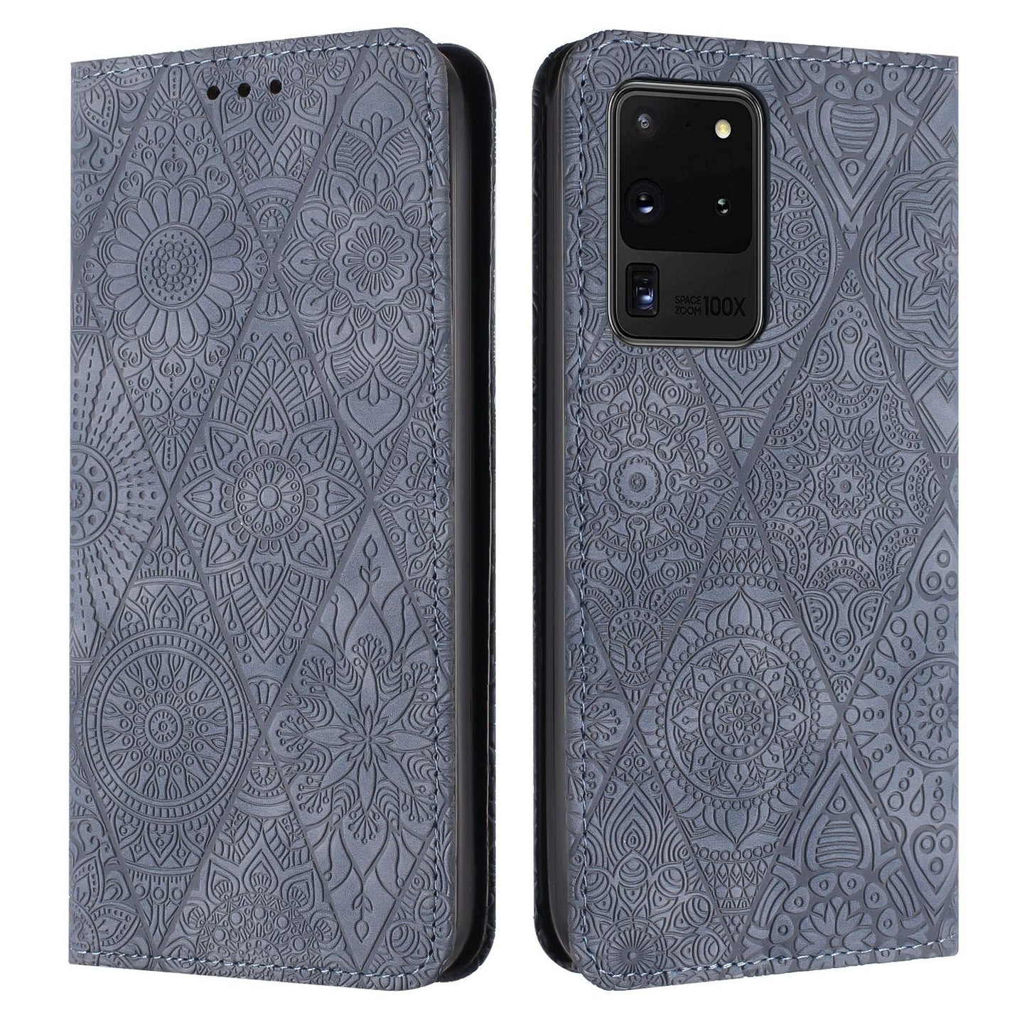 For Samsung Galaxy S20 Ultra Embossed Leather Case with Card Holder & Stand