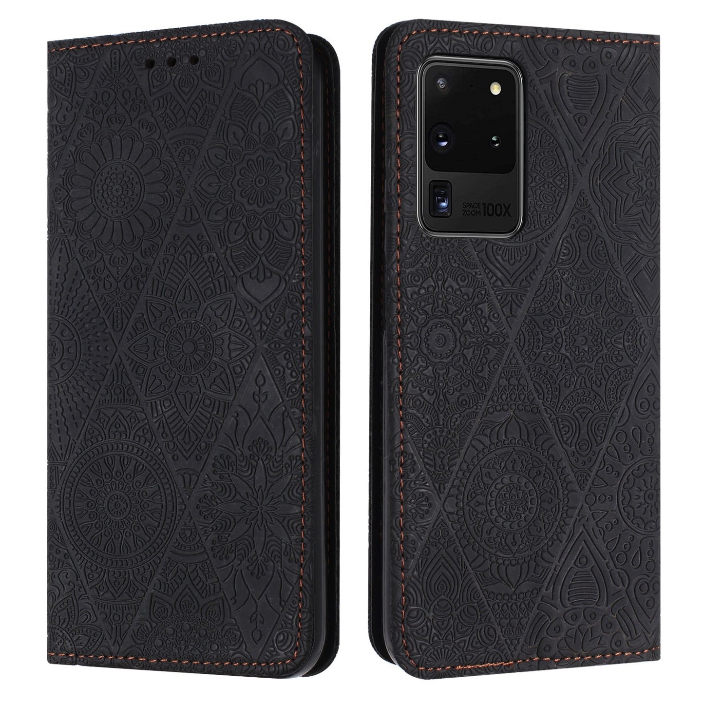 For Samsung Galaxy S20 Ultra Embossed Leather Case with Card Holder & Stand