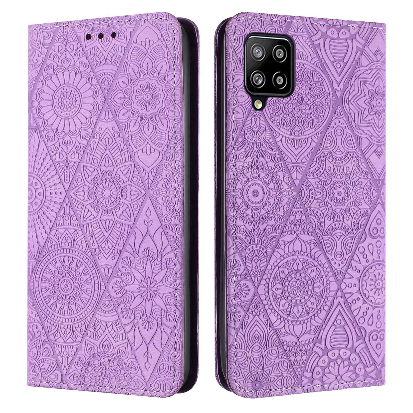 For Samsung Galaxy A42 5G Embossed Leather Case with Card Holder & Stand