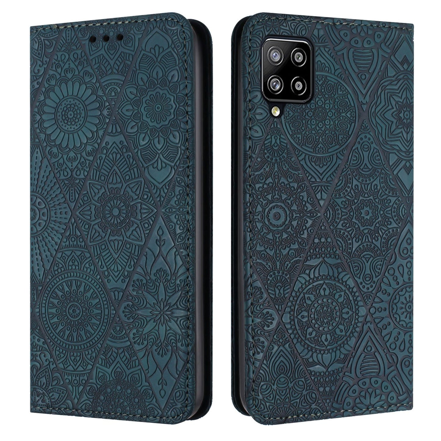 For Samsung Galaxy A42 5G Embossed Leather Case with Card Holder & Stand