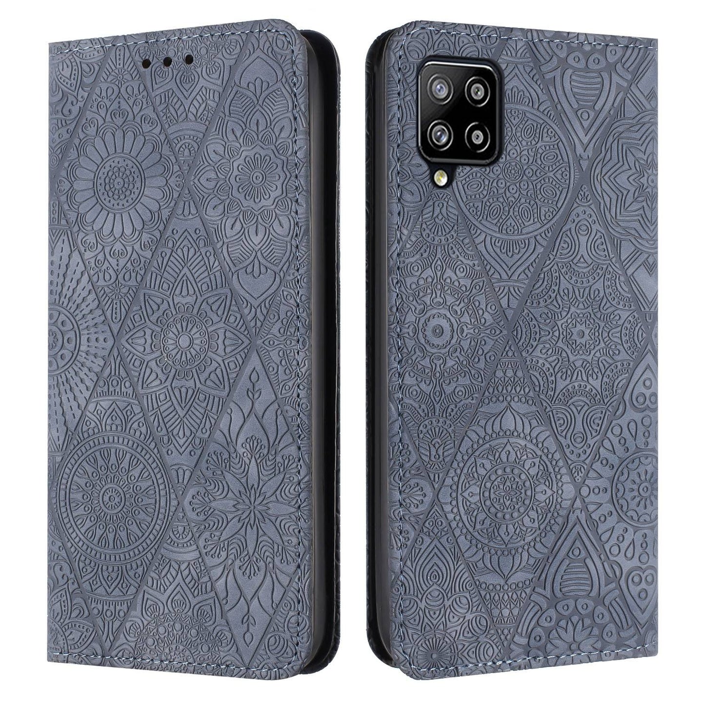 For Samsung Galaxy A42 5G Embossed Leather Case with Card Holder & Stand