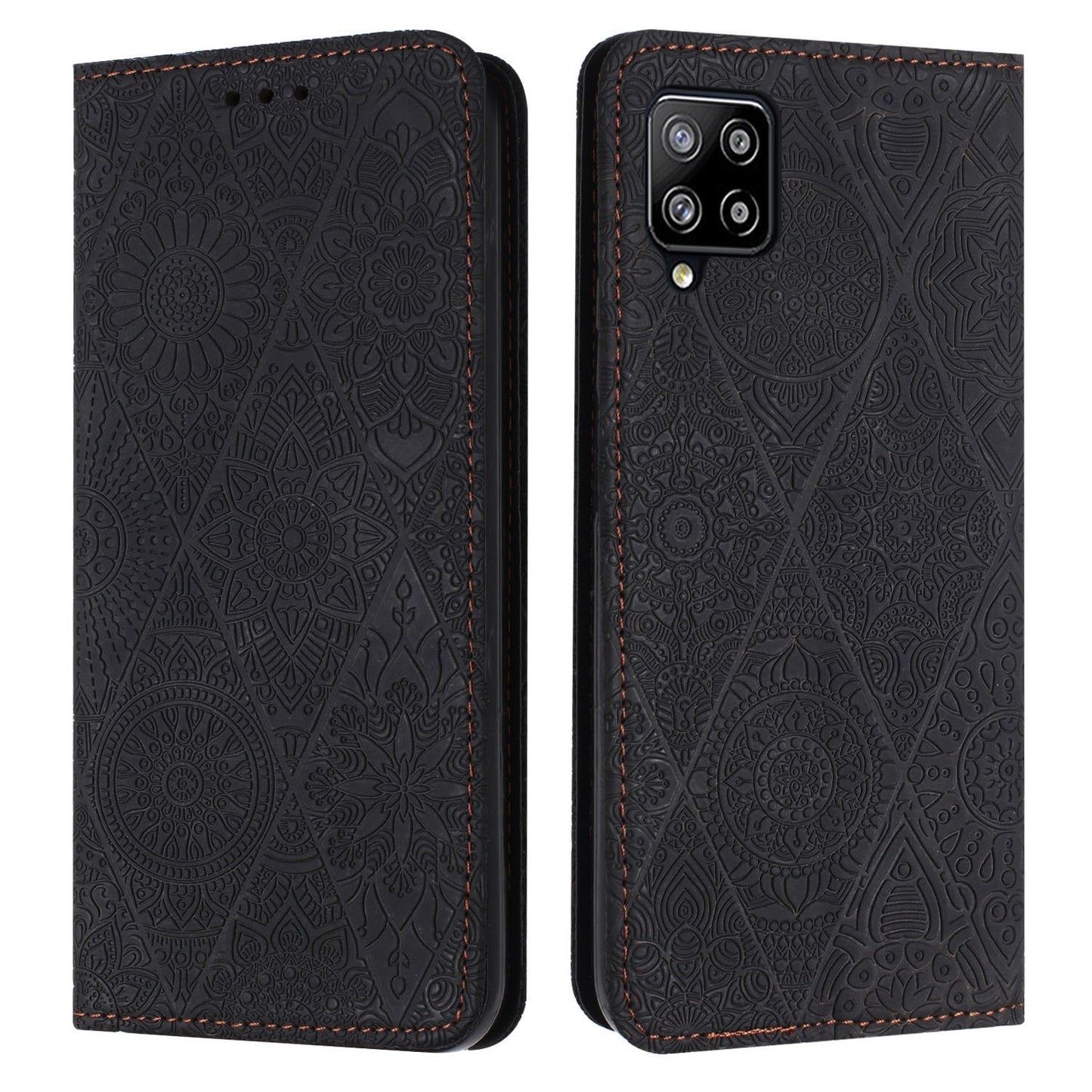 For Samsung Galaxy A42 5G Embossed Leather Case with Card Holder & Stand