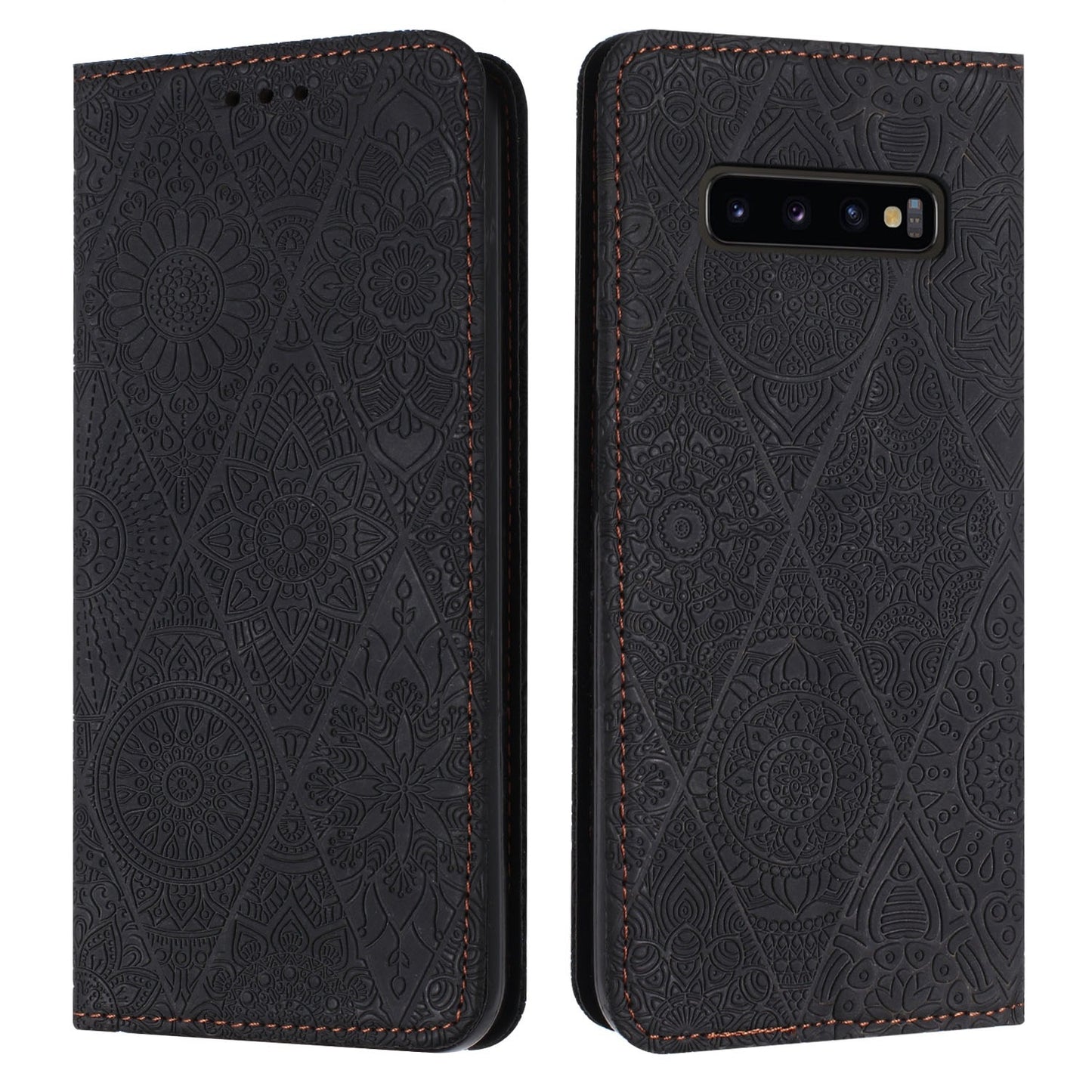 For Samsung Galaxy S10 Embossed Leather Case with Card Holder & Stand