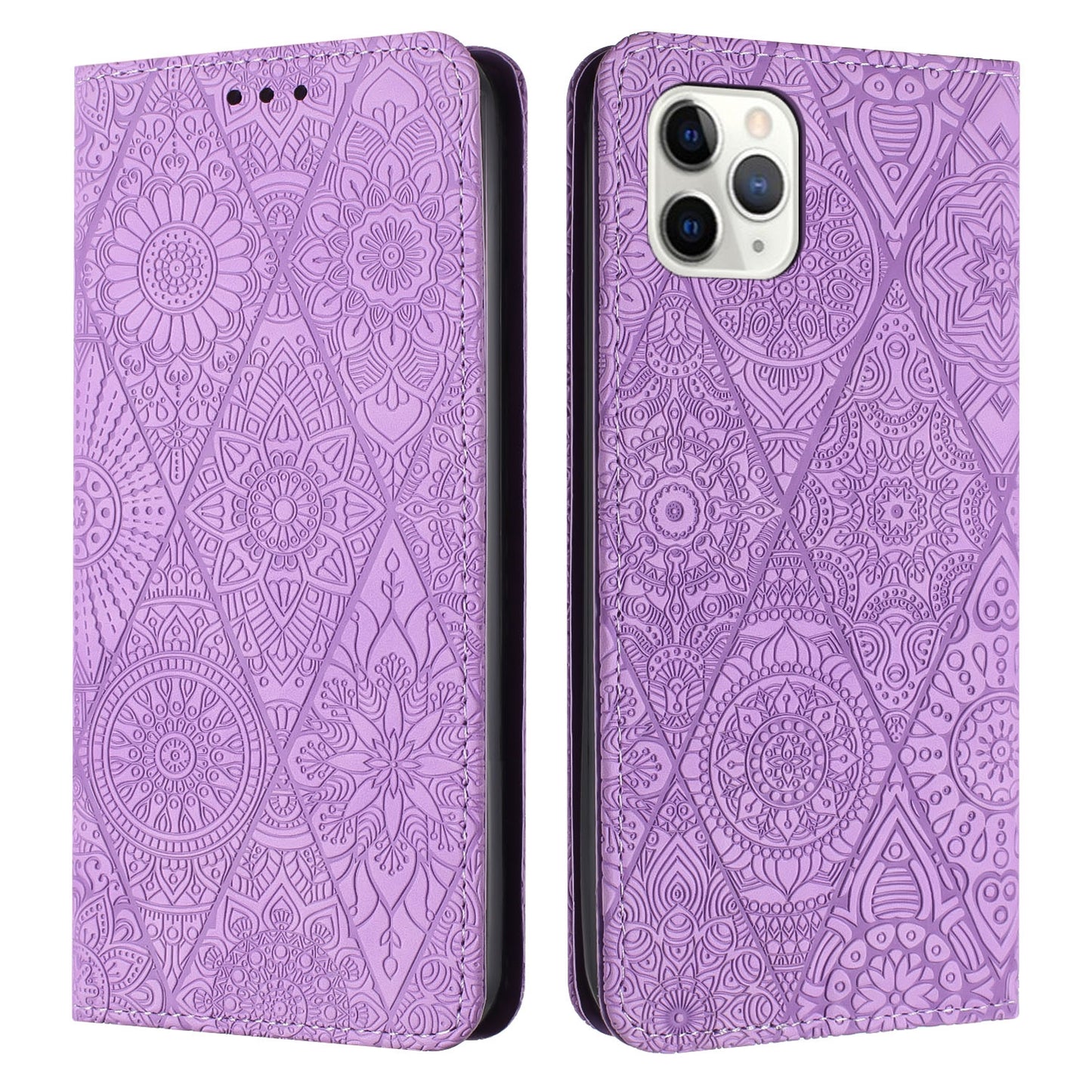 For iPhone 11 Pro Ethnic Embossed Adsorption Leather Phone Case