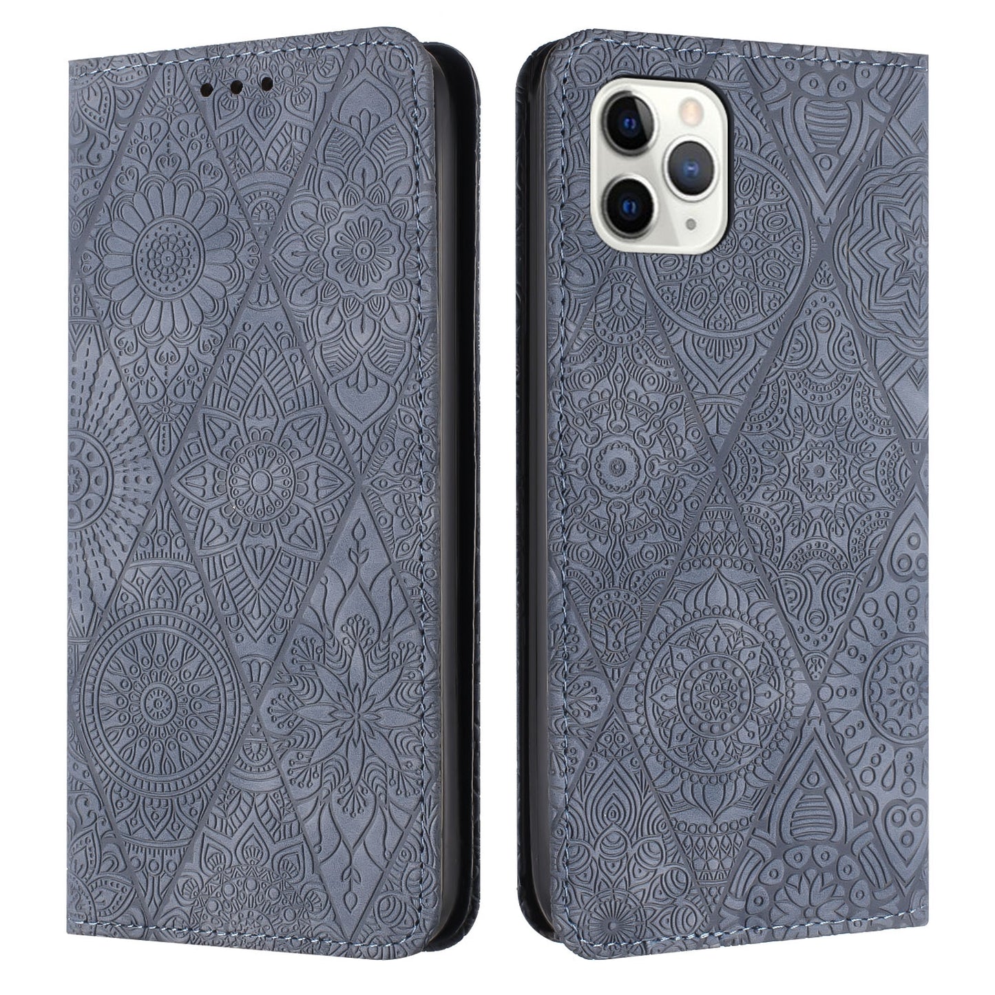 For iPhone 11 Pro Ethnic Embossed Adsorption Leather Phone Case