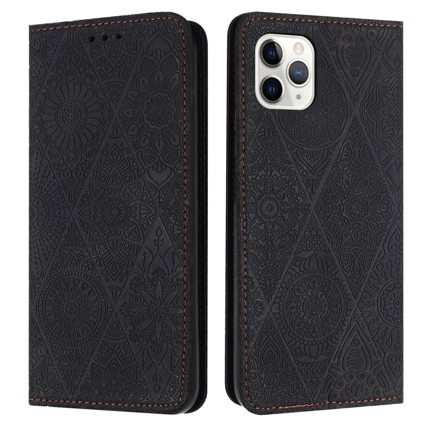For iPhone 11 Pro Ethnic Embossed Adsorption Leather Phone Case