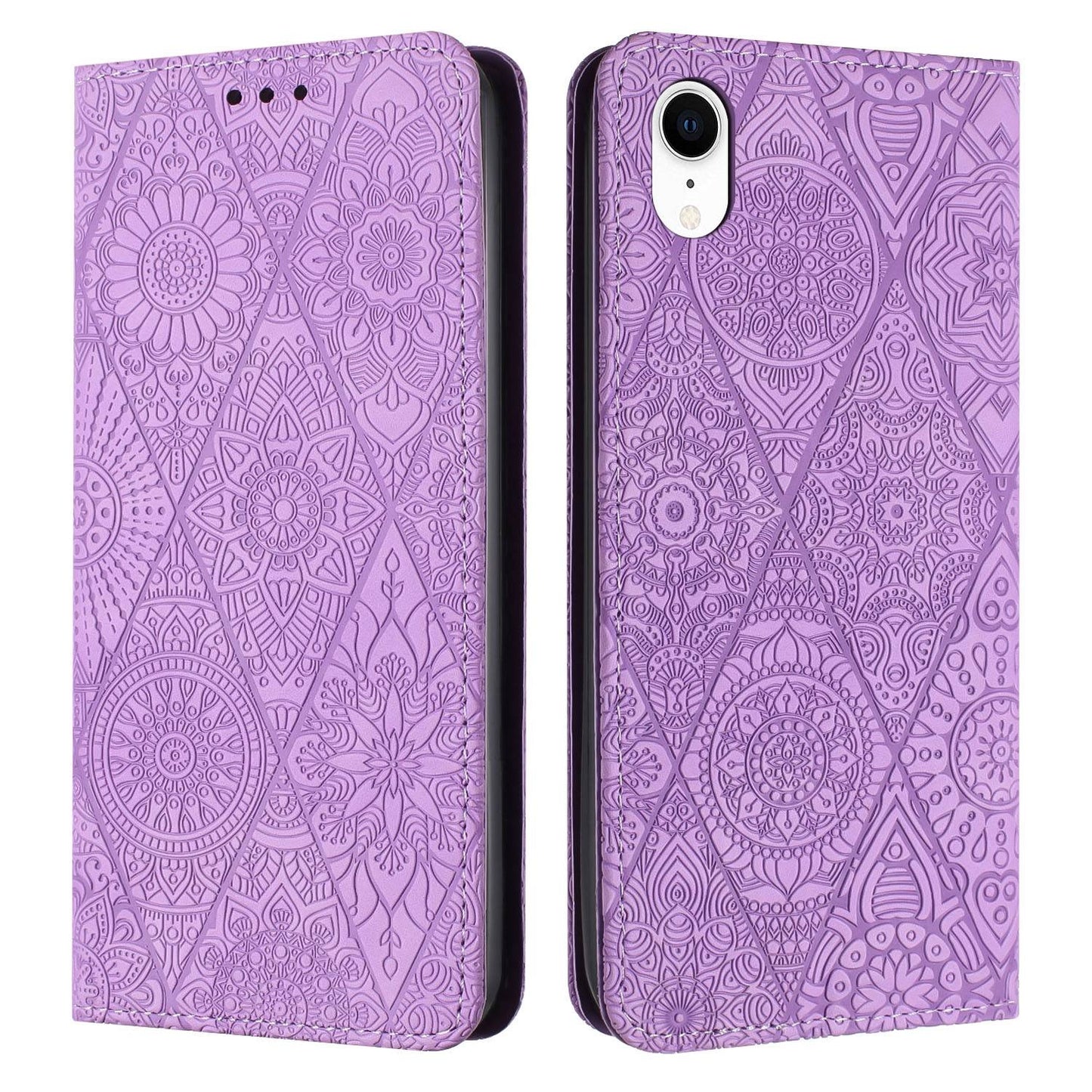 For iPhone XR Ethnic Embossed Adsorption Leather Phone Case