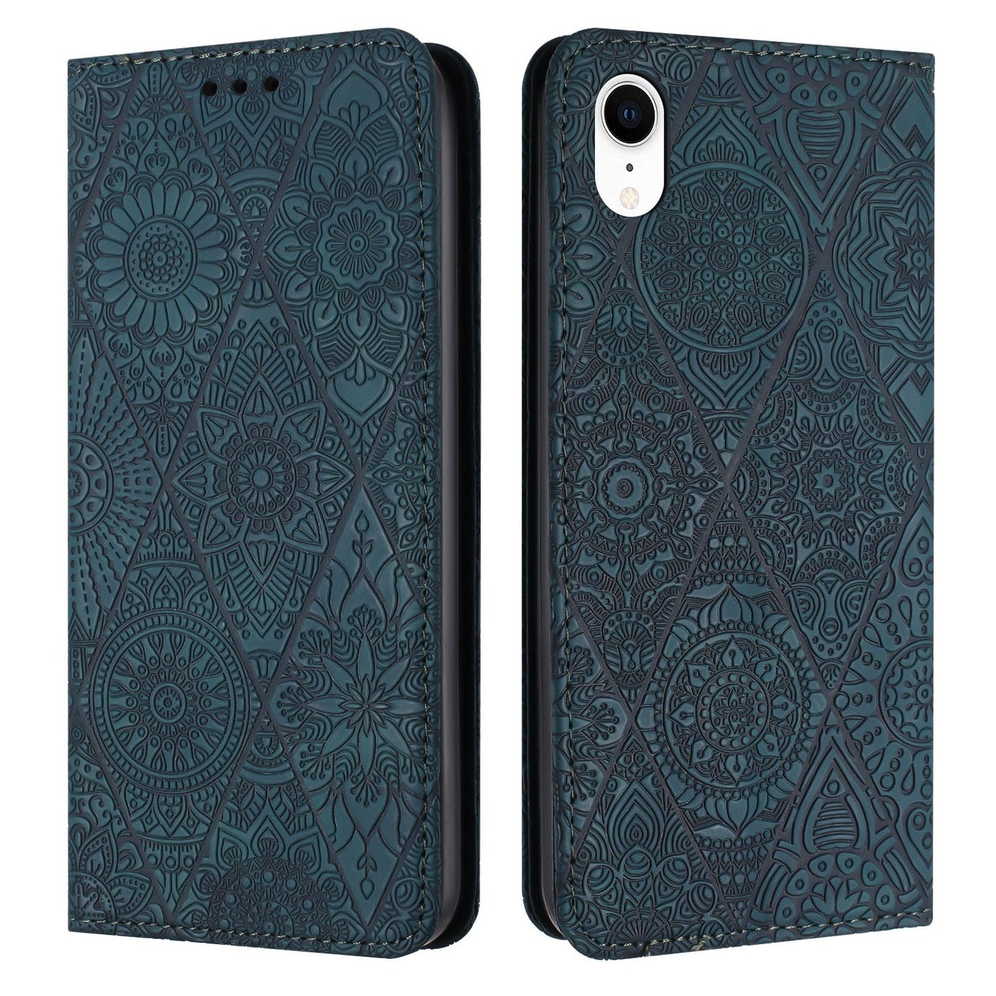 For iPhone XR Ethnic Embossed Adsorption Leather Phone Case