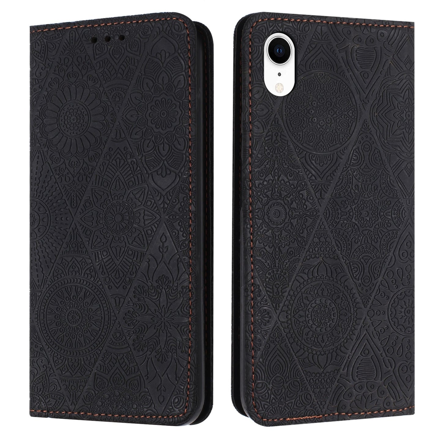 For iPhone XR Ethnic Embossed Adsorption Leather Phone Case
