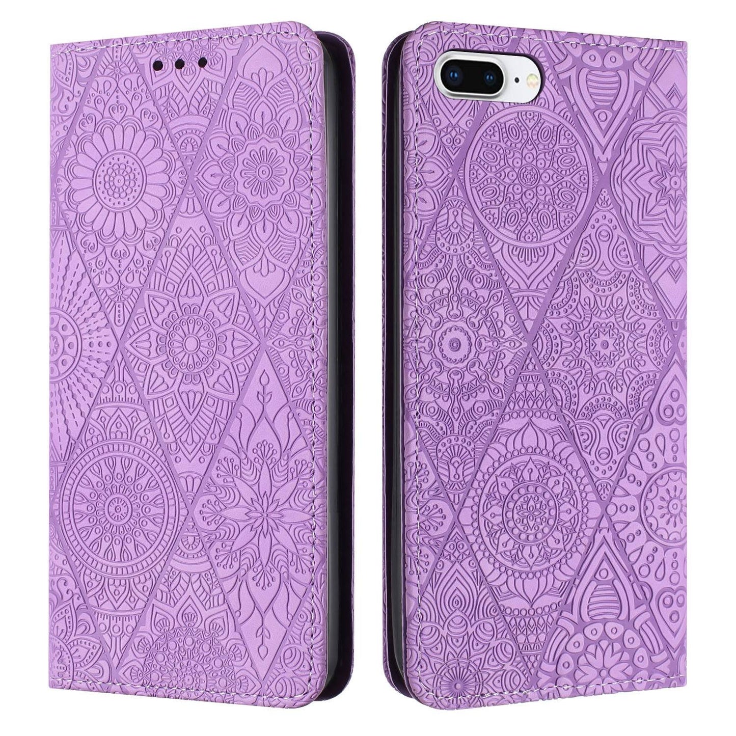 For iPhone 7 Plus / 8 Plus Ethnic Embossed Adsorption Leather Phone Case