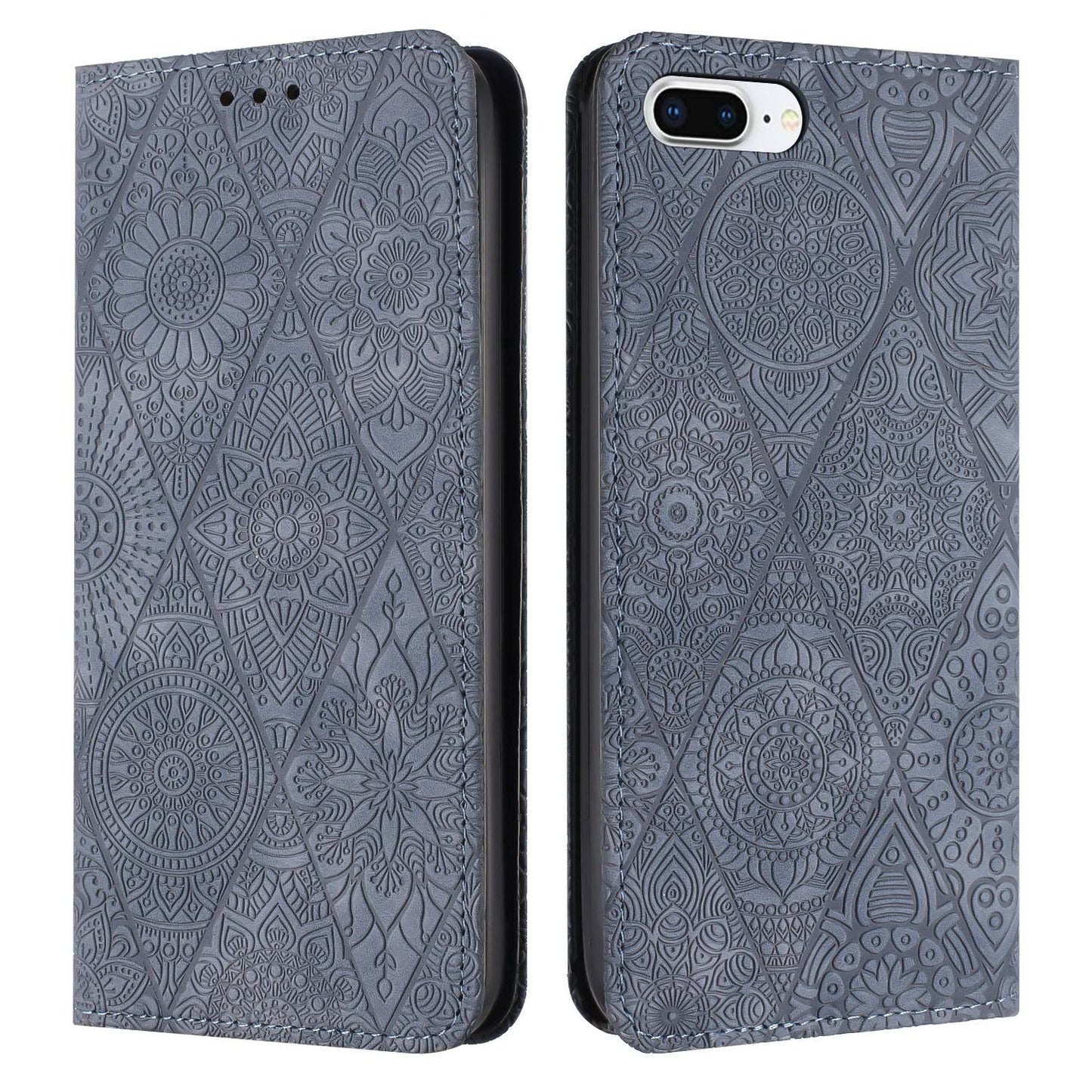 For iPhone 7 Plus / 8 Plus Ethnic Embossed Adsorption Leather Phone Case