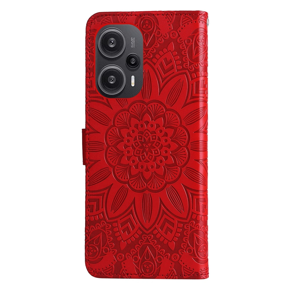 Xiaomi Redmi Poco F5 Sunflower Embossed Leather Wallet Phone Case with Kickstand and Card Holder