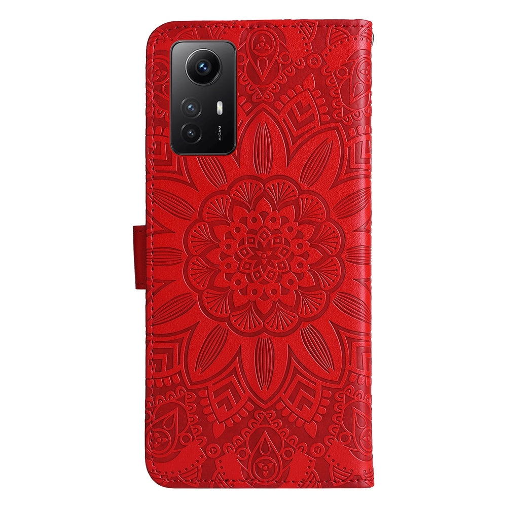 Xiaomi Redmi Note 12S 4G Sunflower Embossed Leather Wallet Phone Case with Kickstand and Card Holder