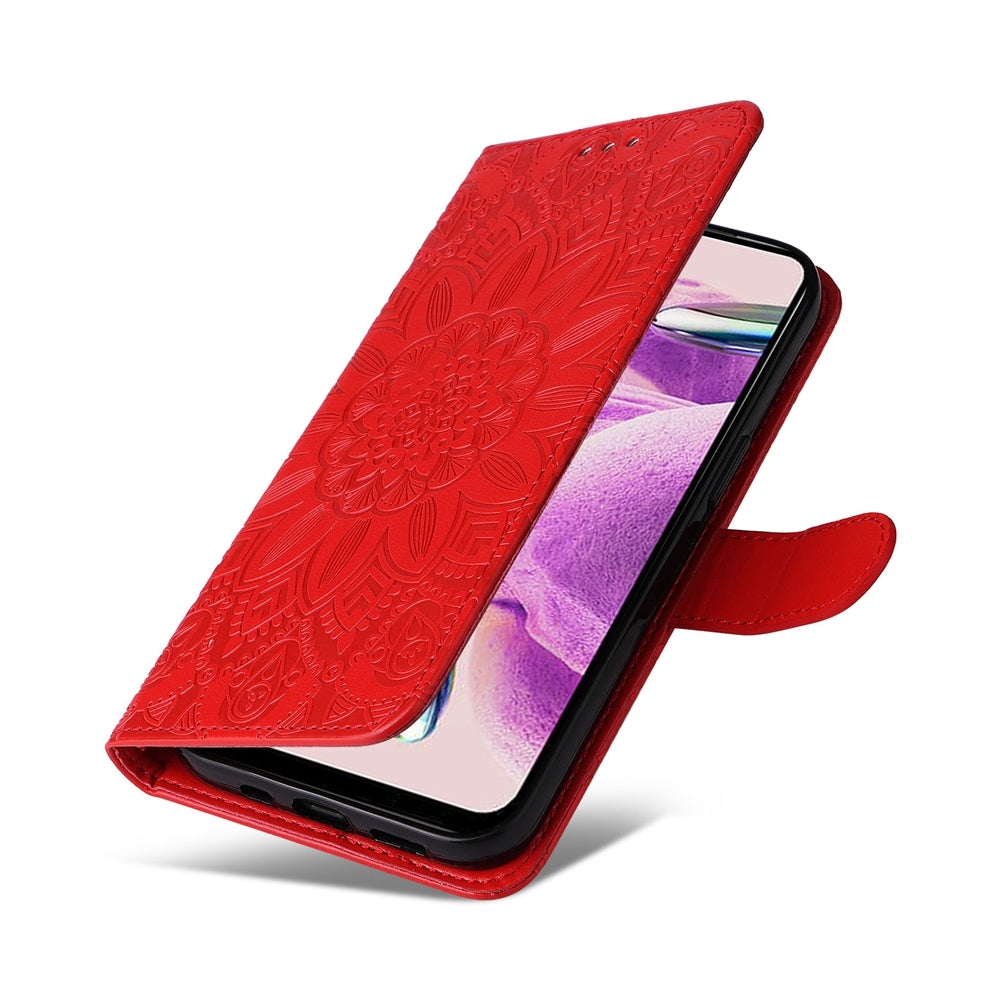 Xiaomi Redmi Note 12S 4G Sunflower Embossed Leather Wallet Phone Case with Kickstand and Card Holder