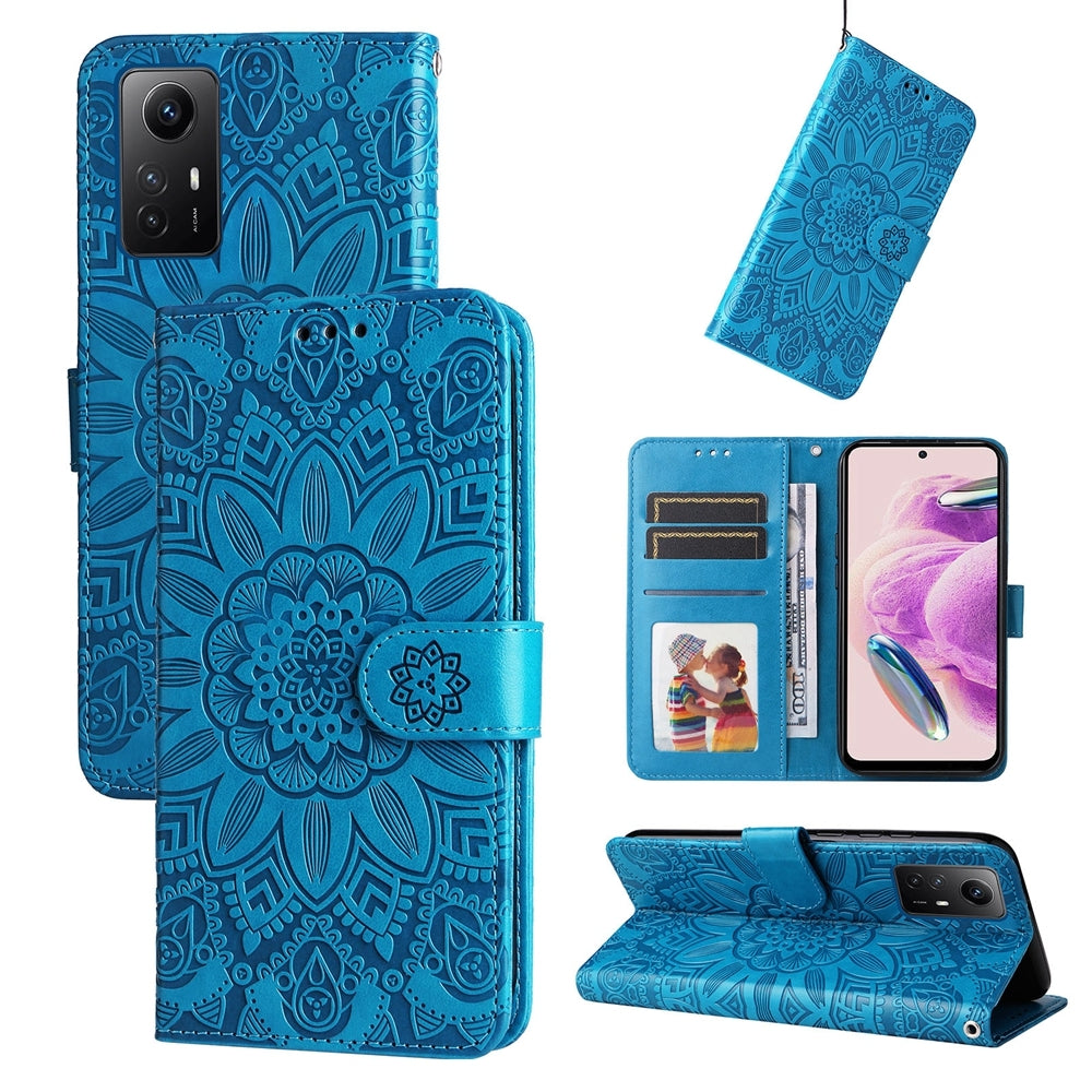 Xiaomi Redmi Note 12S 4G Sunflower Embossed Leather Wallet Phone Case with Kickstand and Card Holder
