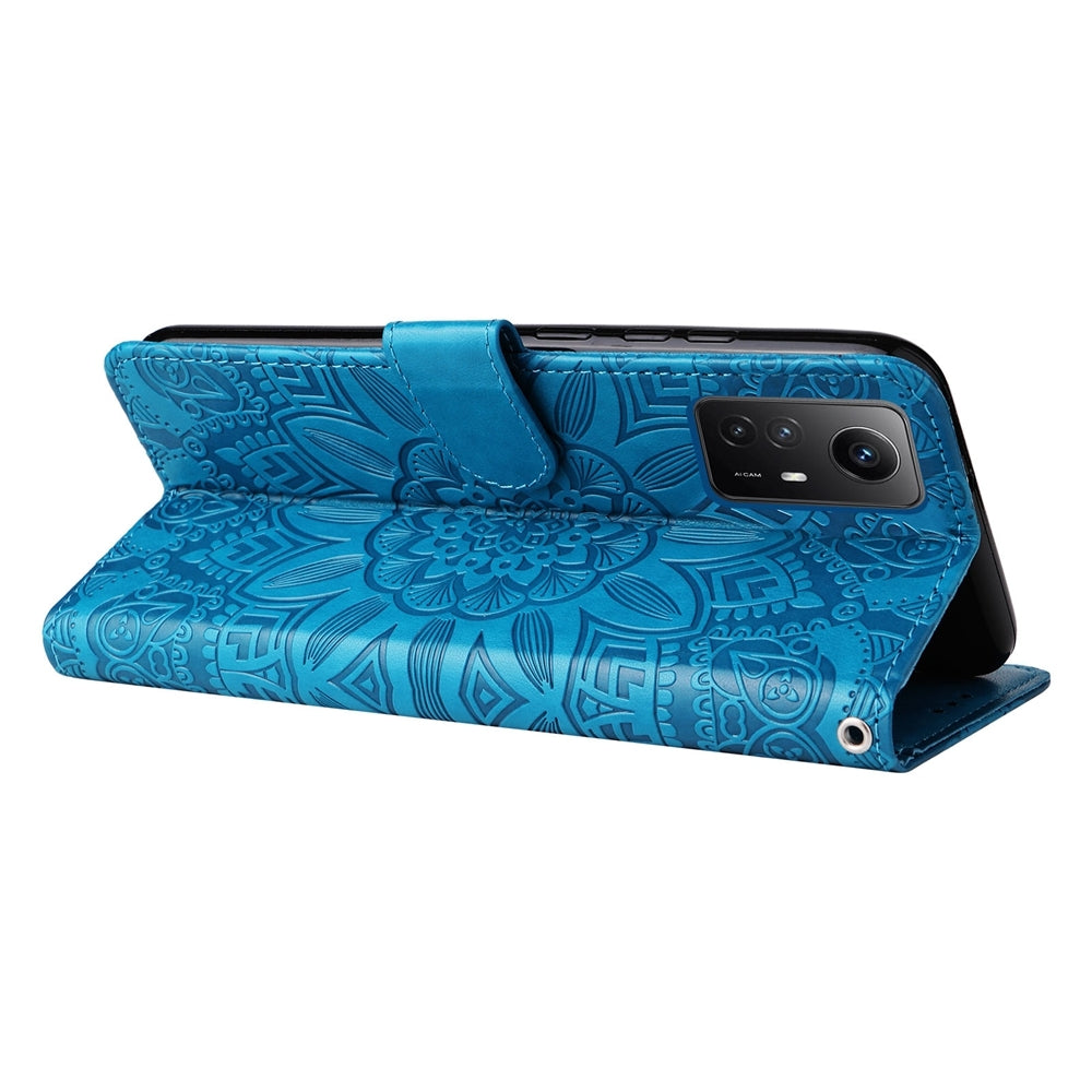 Xiaomi Redmi Note 12S 4G Sunflower Embossed Leather Wallet Phone Case with Kickstand and Card Holder