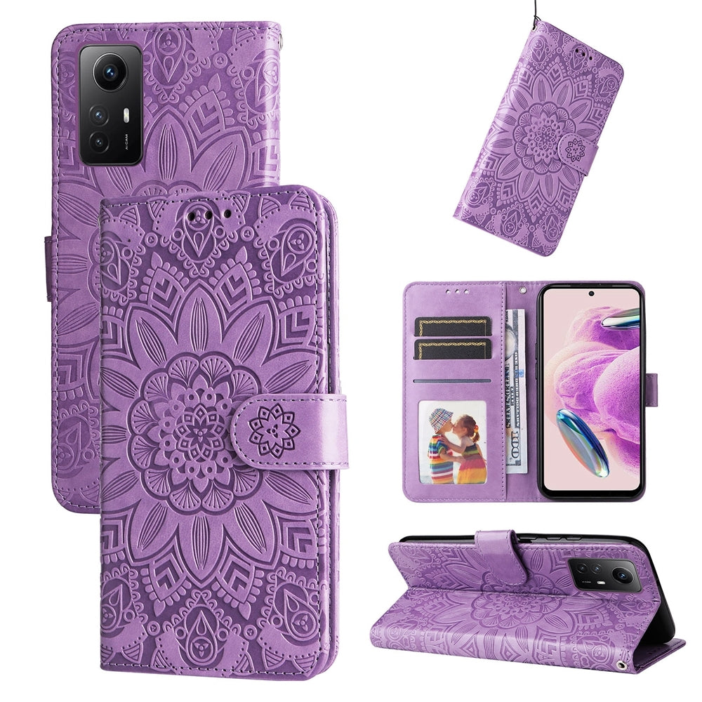 Xiaomi Redmi Note 12S 4G Sunflower Embossed Leather Wallet Phone Case with Kickstand and Card Holder
