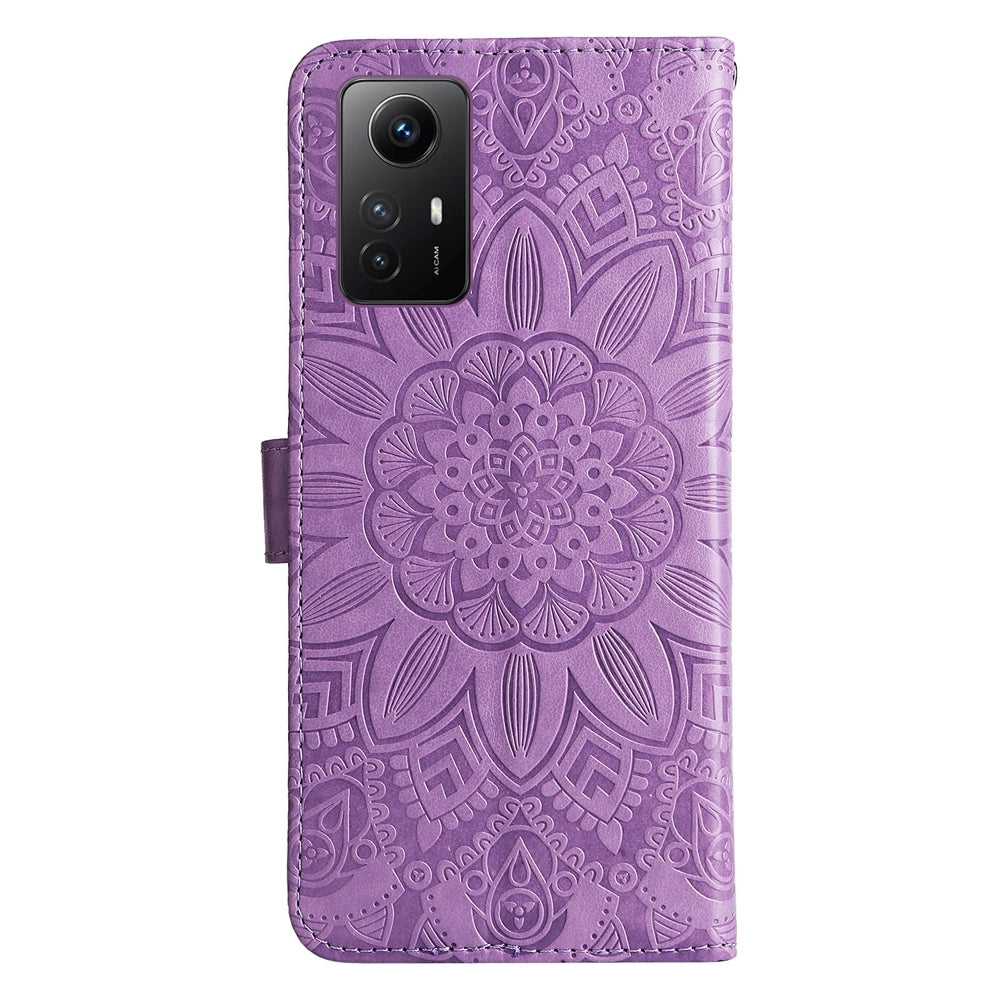 Xiaomi Redmi Note 12S 4G Sunflower Embossed Leather Wallet Phone Case with Kickstand and Card Holder