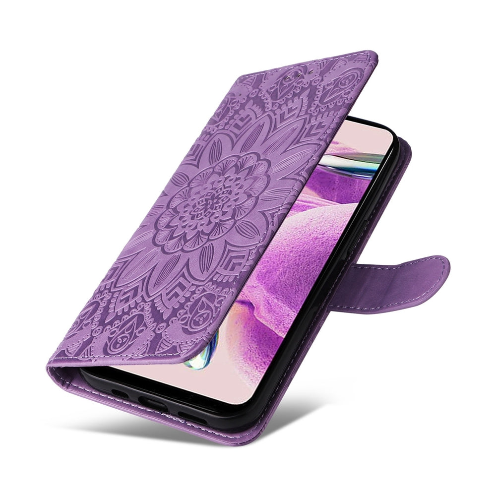 Xiaomi Redmi Note 12S 4G Sunflower Embossed Leather Wallet Phone Case with Kickstand and Card Holder