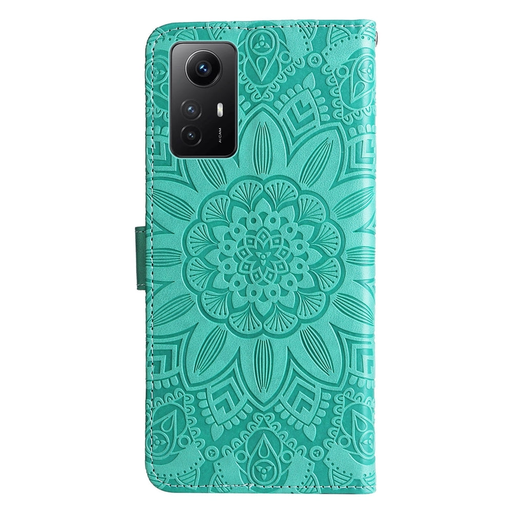 Xiaomi Redmi Note 12S 4G Sunflower Embossed Leather Wallet Phone Case with Kickstand and Card Holder