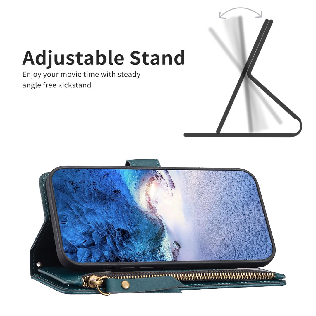 For Nokia C32 Leather Flip Phone Case with Zipper Wallet and 9 Card Slots, Durable PU + TPU Material