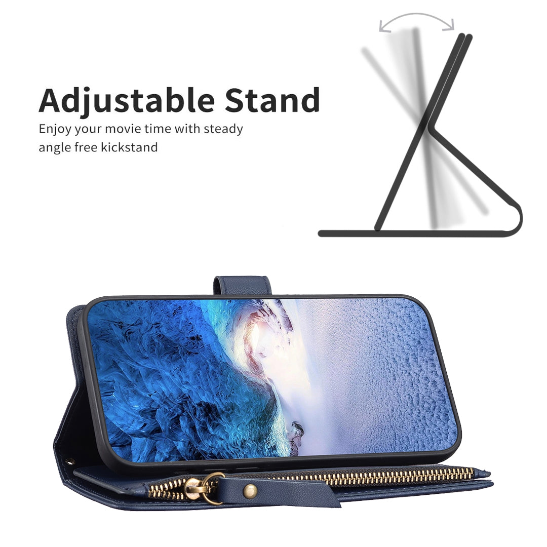 For Nokia C32 Leather Flip Phone Case with Zipper Wallet and 9 Card Slots, Durable PU + TPU Material