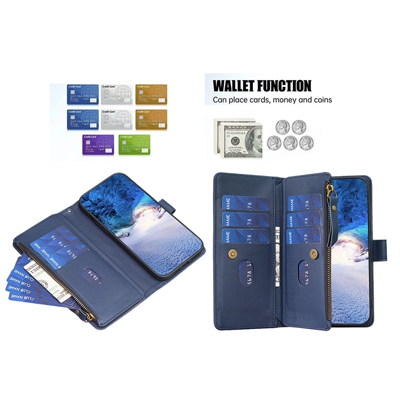 For Nokia C32 Leather Flip Phone Case with Zipper Wallet and 9 Card Slots, Durable PU + TPU Material