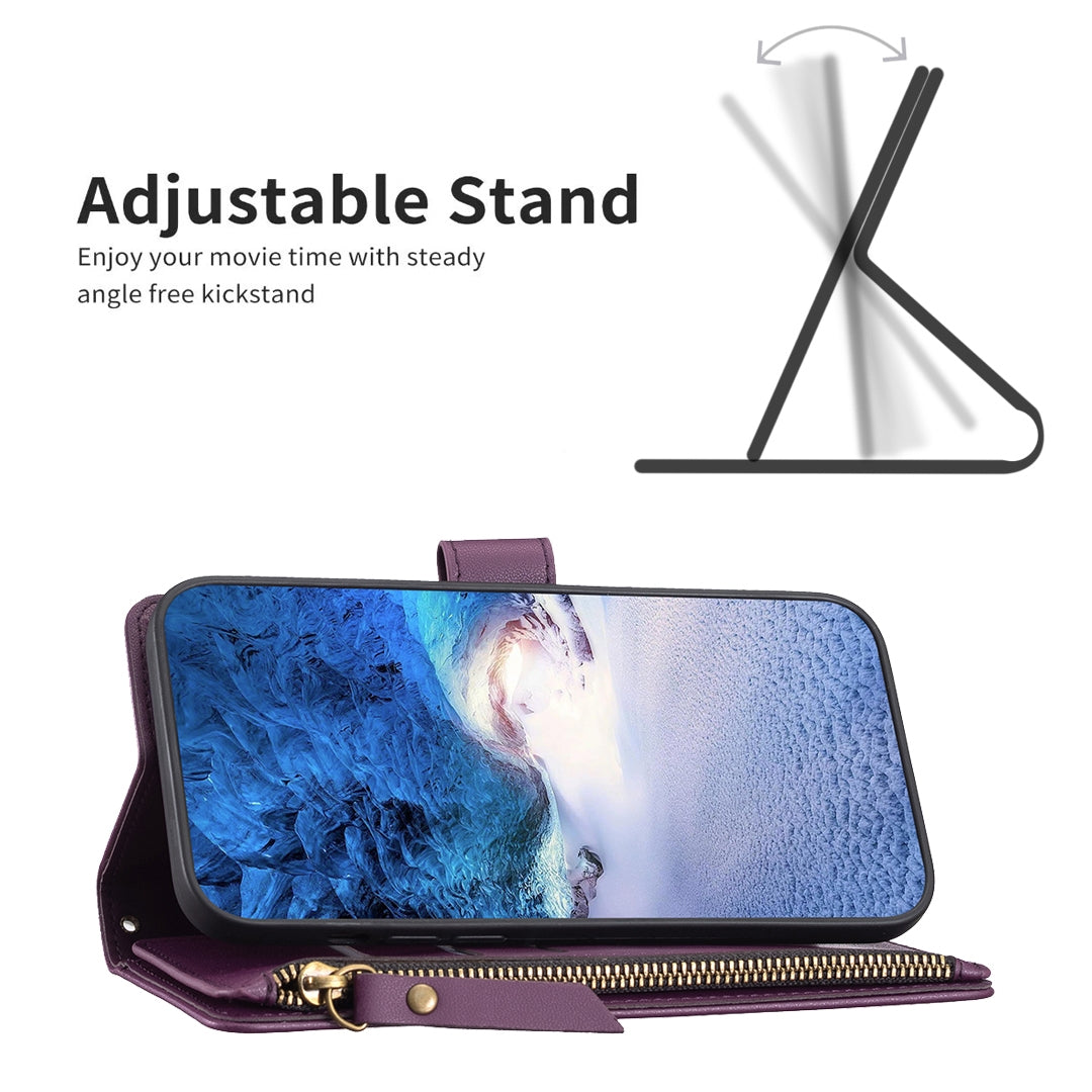 For Nokia C32 Leather Flip Phone Case with Zipper Wallet and 9 Card Slots, Durable PU + TPU Material