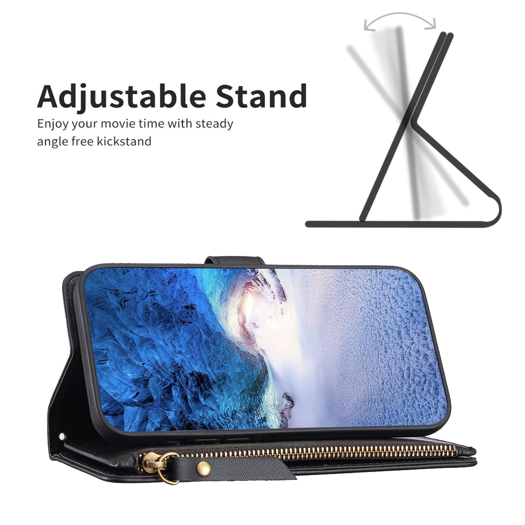 For Nokia C32 Leather Flip Phone Case with Zipper Wallet and 9 Card Slots, Durable PU + TPU Material