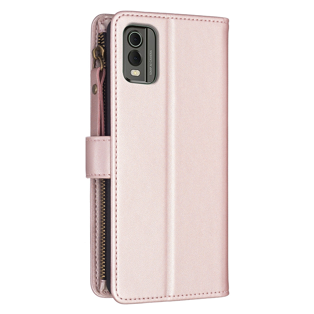 For Nokia C32 Leather Flip Phone Case with Zipper Wallet and 9 Card Slots, Durable PU + TPU Material