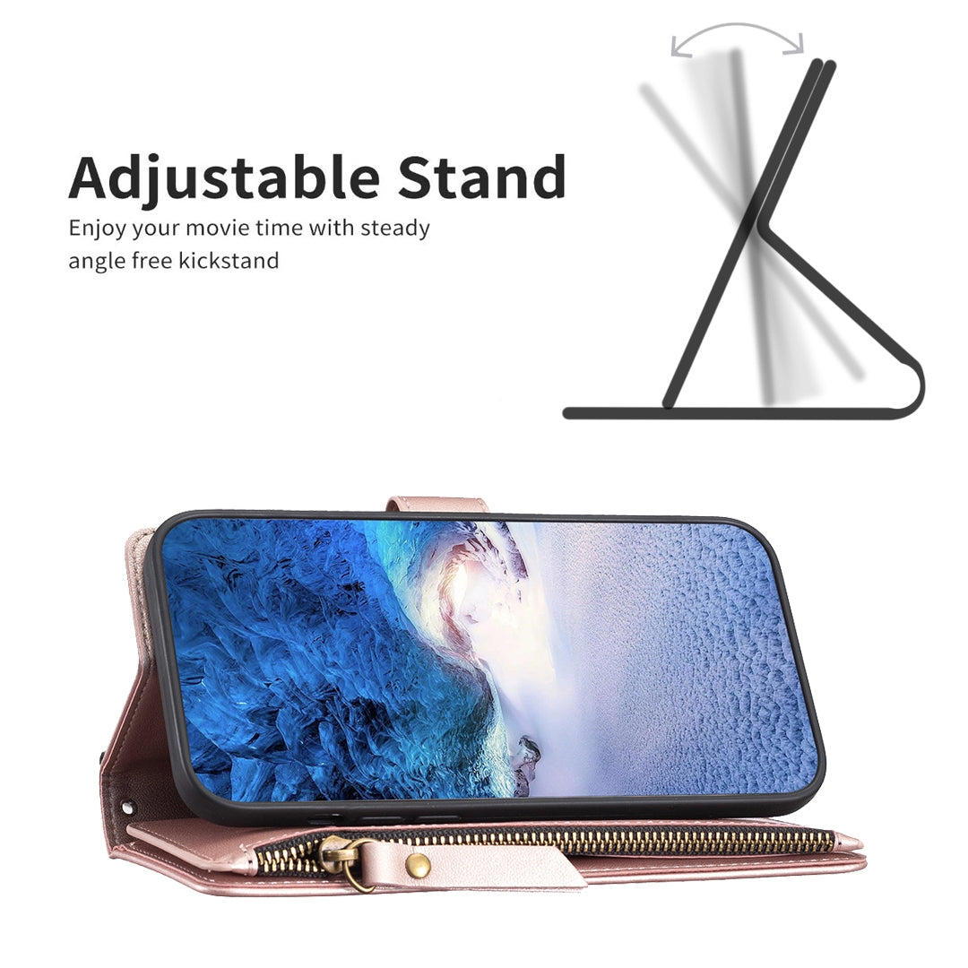 For Nokia C32 Leather Flip Phone Case with Zipper Wallet and 9 Card Slots, Durable PU + TPU Material