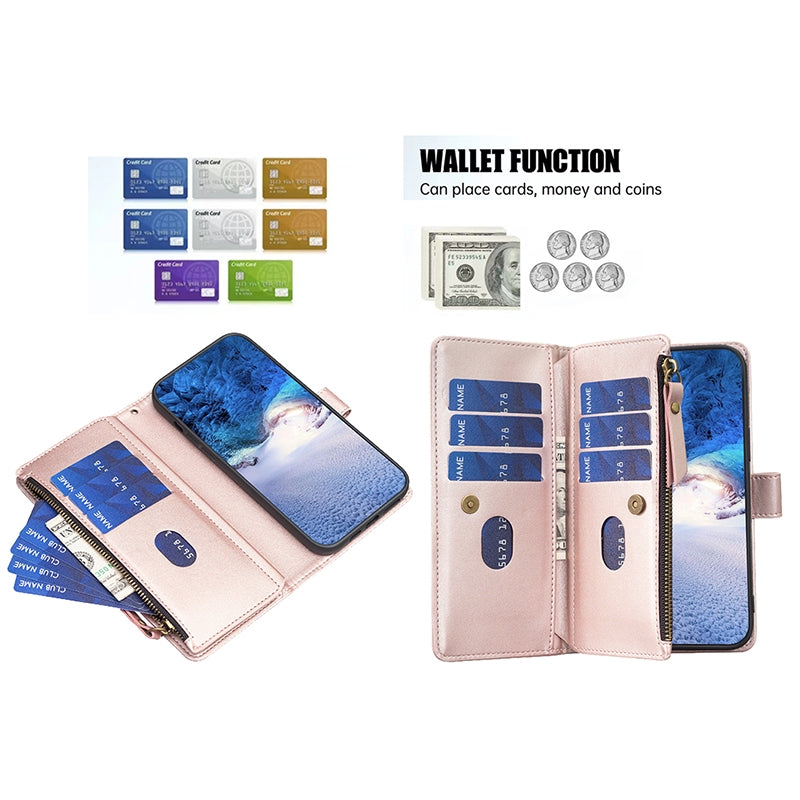 For Nokia C32 Leather Flip Phone Case with Zipper Wallet and 9 Card Slots, Durable PU + TPU Material