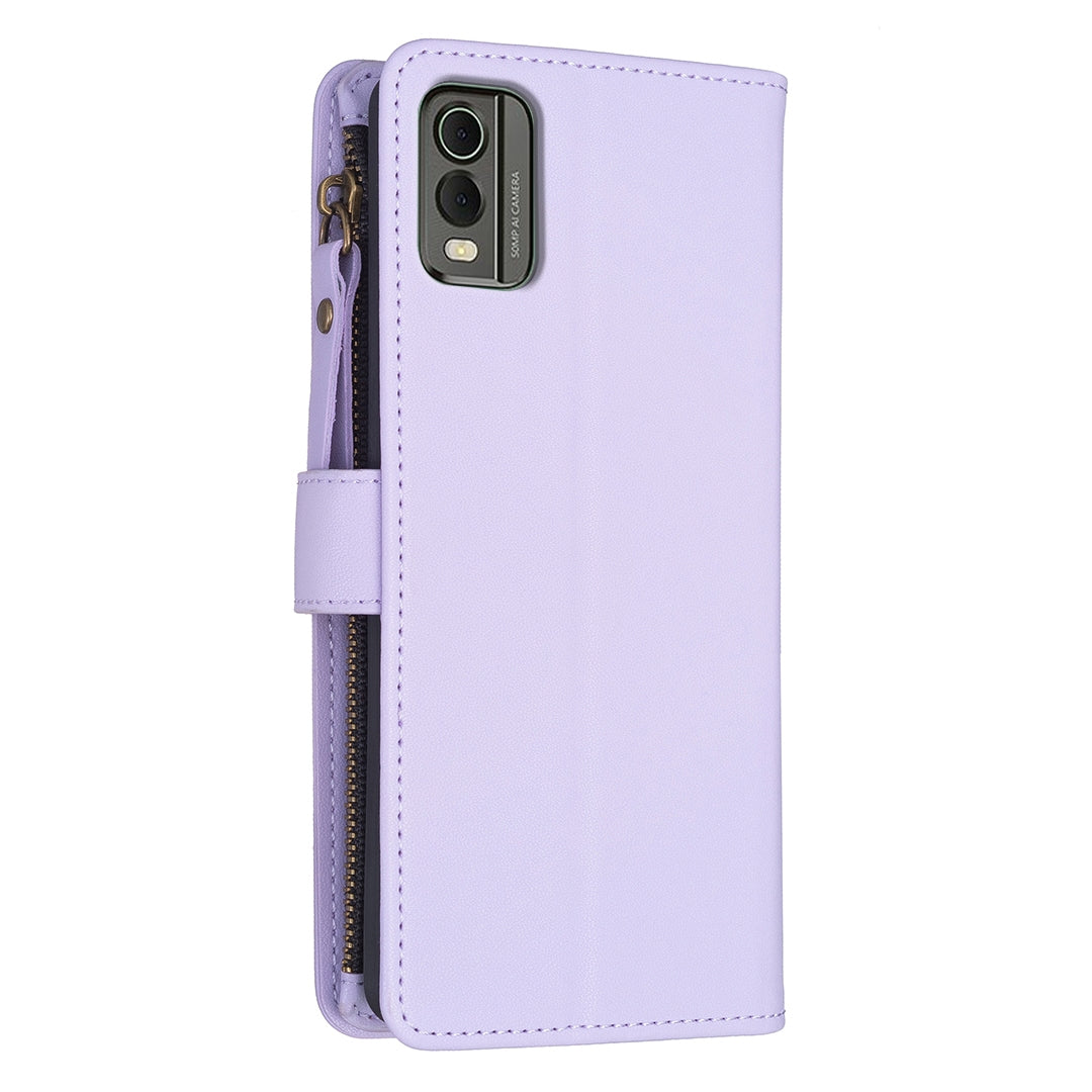 For Nokia C32 Leather Flip Phone Case with Zipper Wallet and 9 Card Slots, Durable PU + TPU Material