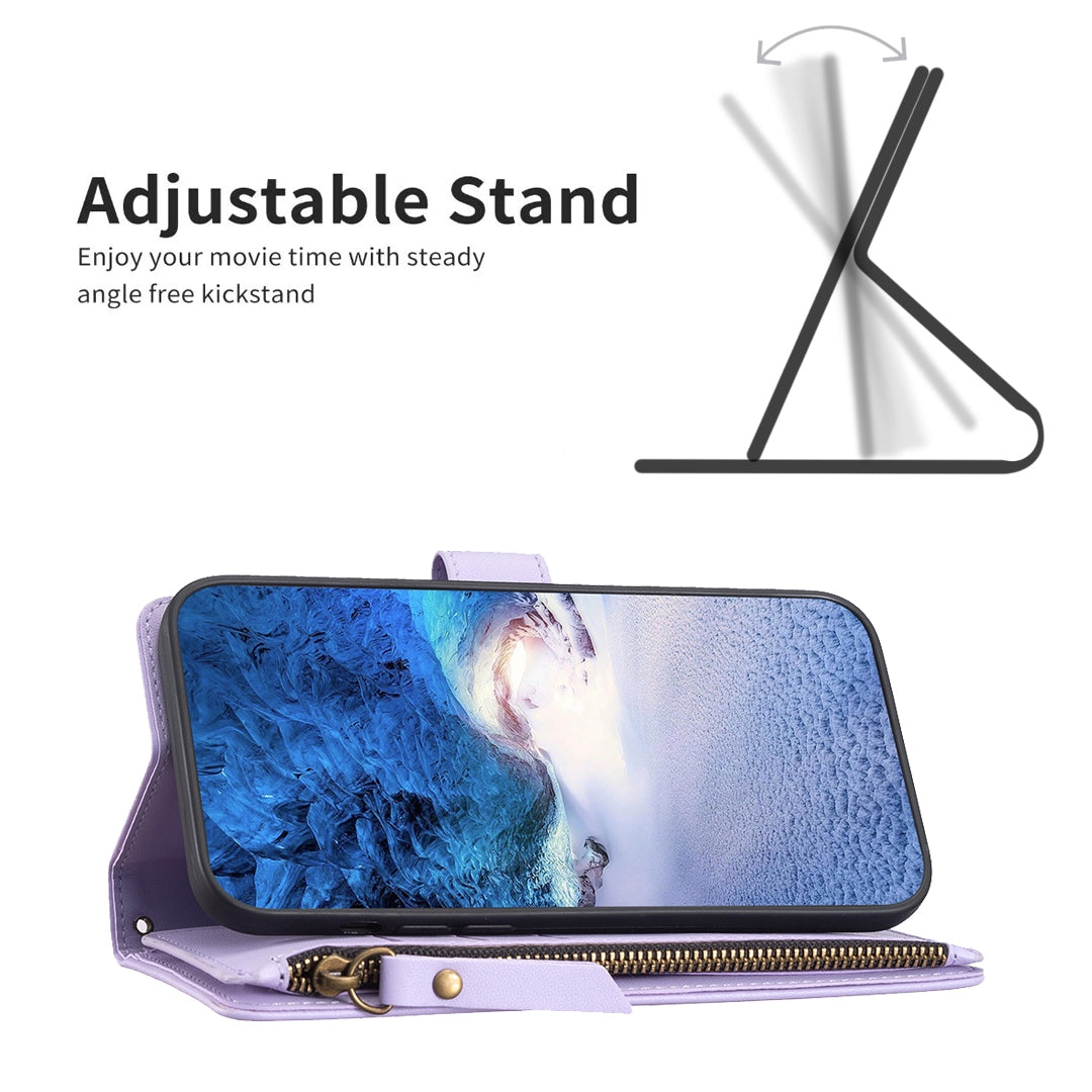 For Nokia C32 Leather Flip Phone Case with Zipper Wallet and 9 Card Slots, Durable PU + TPU Material