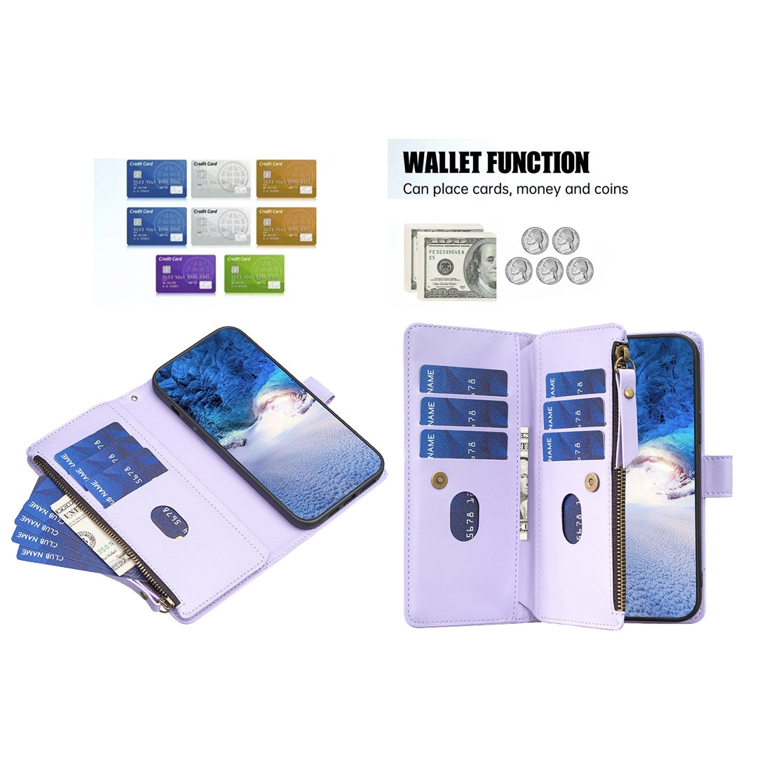 For vivo Y78 5G Leather Flip Phone Case with Zipper Wallet and 9 Card Slots, Durable PU + TPU Material