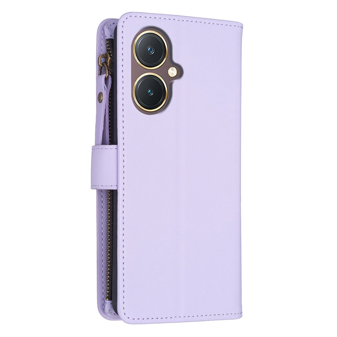 For vivo Y27 4G Leather Flip Phone Case with Zipper Wallet and 9 Card Slots, Durable PU + TPU Material