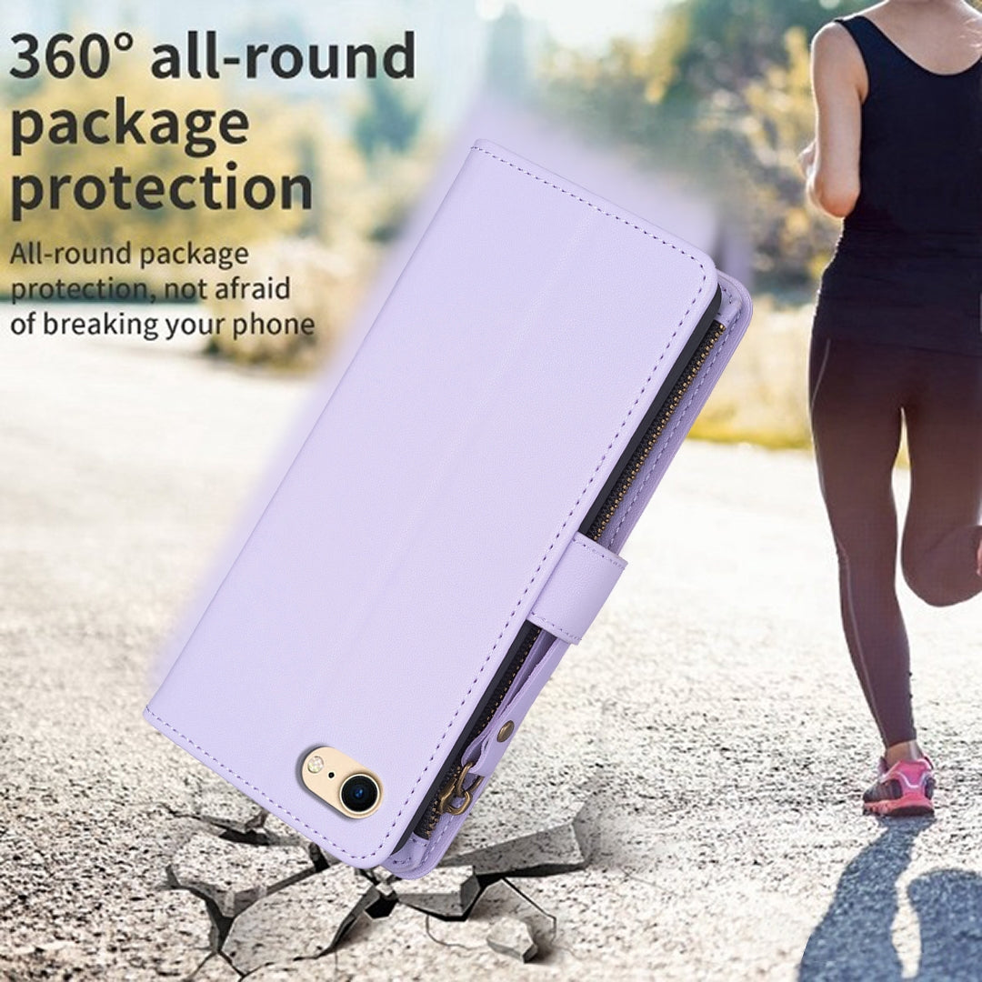 iPhone SE 2020 Leather Flip Phone Case with Zipper Wallet and 9 Card Slots, Durable PU + TPU Material