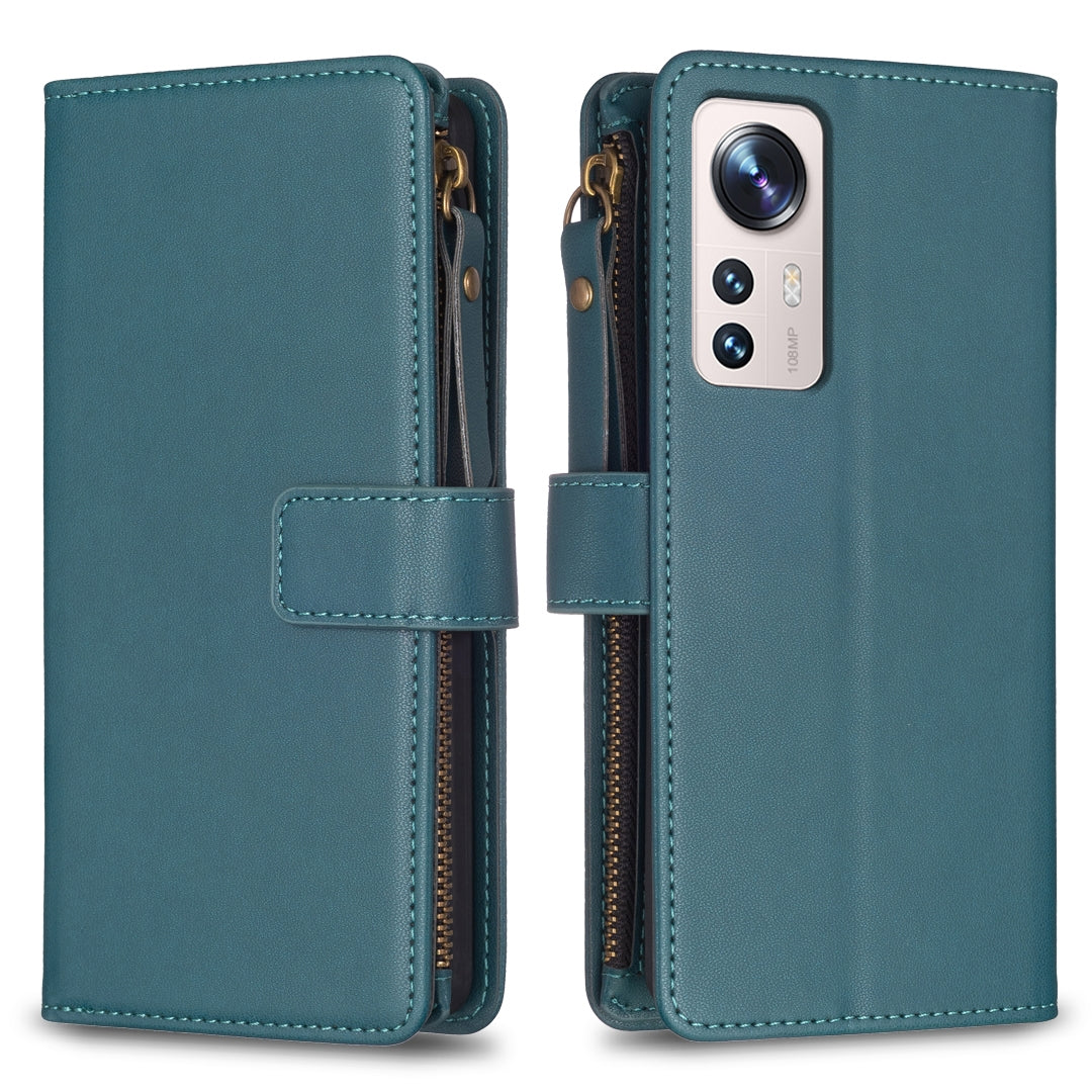 For Xiaomi 12 Lite Leather Flip Phone Case with Zipper Wallet and 9 Card Slots, Durable PU + TPU Material