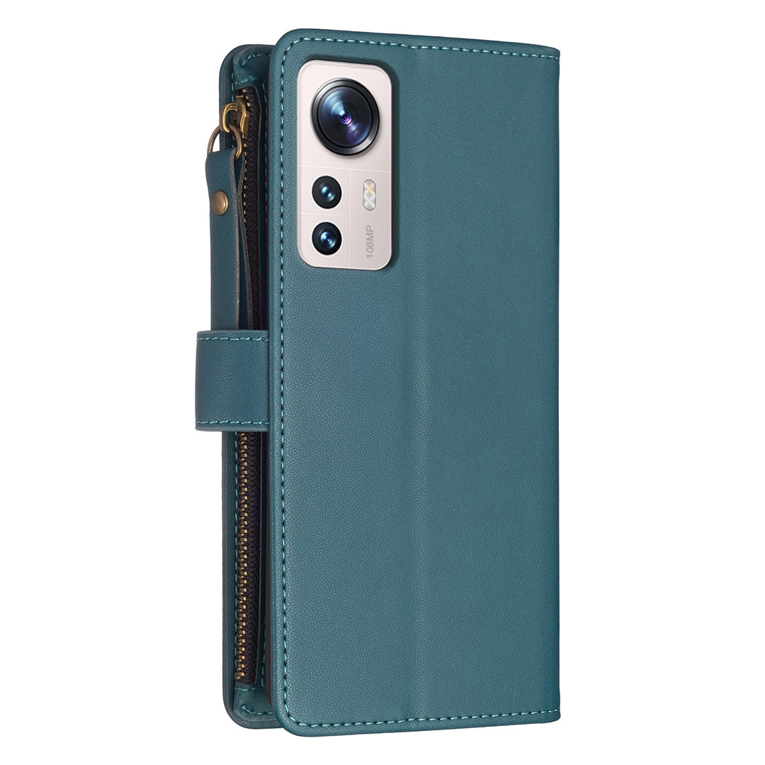 For Xiaomi 12 Lite Leather Flip Phone Case with Zipper Wallet and 9 Card Slots, Durable PU + TPU Material