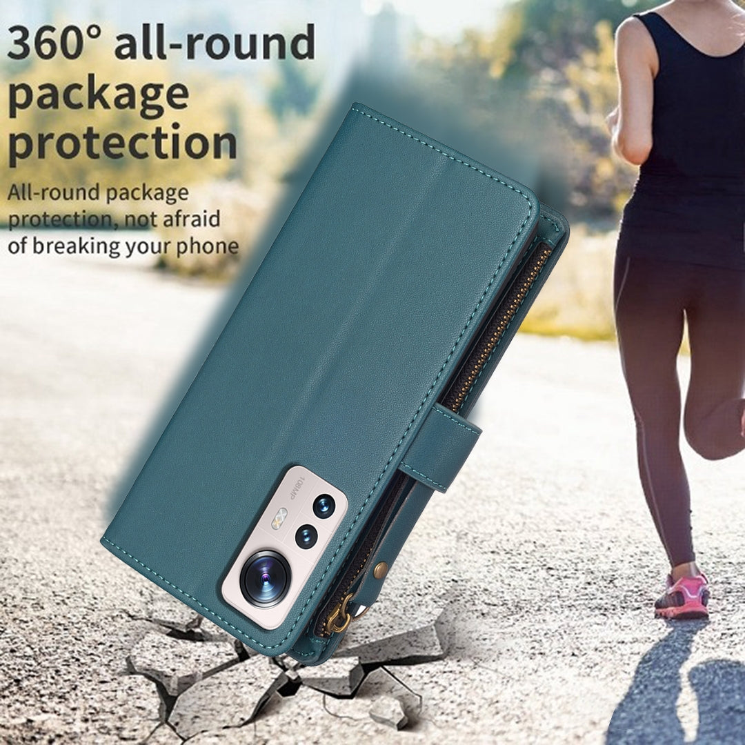 For Xiaomi 12 Lite Leather Flip Phone Case with Zipper Wallet and 9 Card Slots, Durable PU + TPU Material