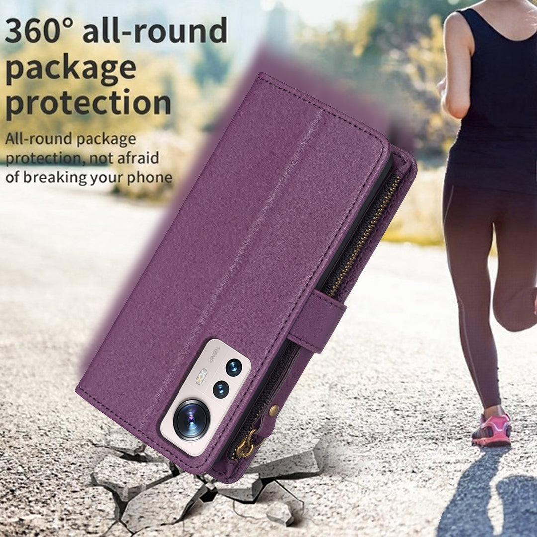 For Xiaomi 12 Lite Leather Flip Phone Case with Zipper Wallet and 9 Card Slots, Durable PU + TPU Material