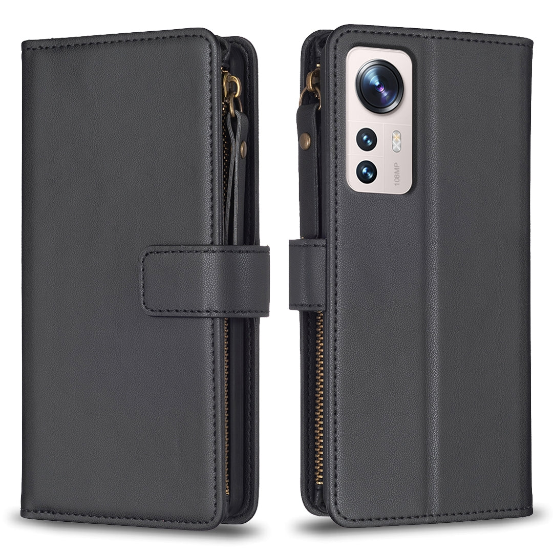 For Xiaomi 12 Lite Leather Flip Phone Case with Zipper Wallet and 9 Card Slots, Durable PU + TPU Material